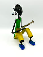 Load image into Gallery viewer, Multicolored Welded Metal Sculpture Musician w/ Twisted Beaded Hair
