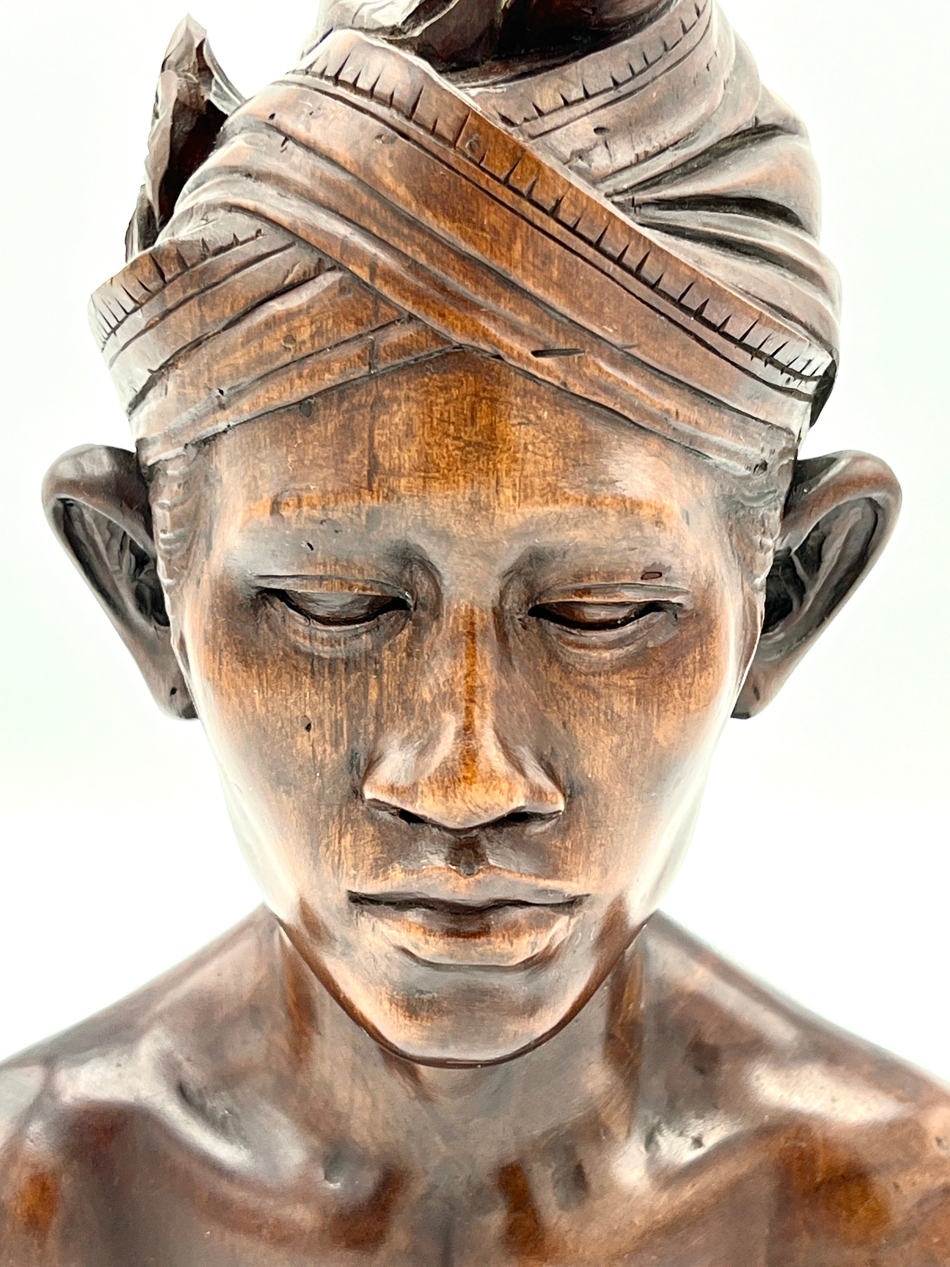 Vintage Malaysian Hard Wood Bust Sculpture w/ Headdress