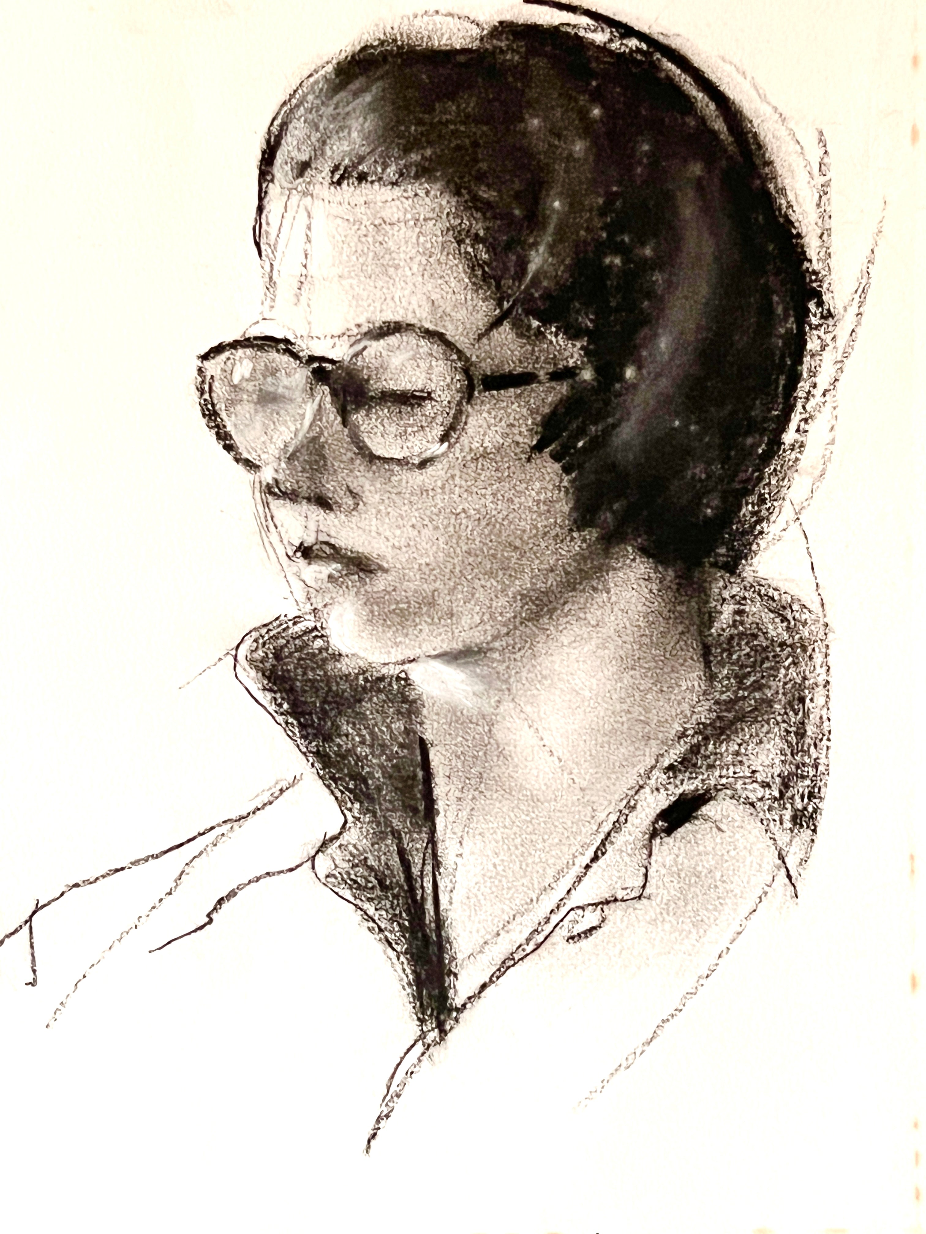 Original Charcoal Drawing; Portrait of Woman