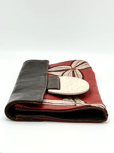 Leather Shagreen & Shell Clutch Handbag