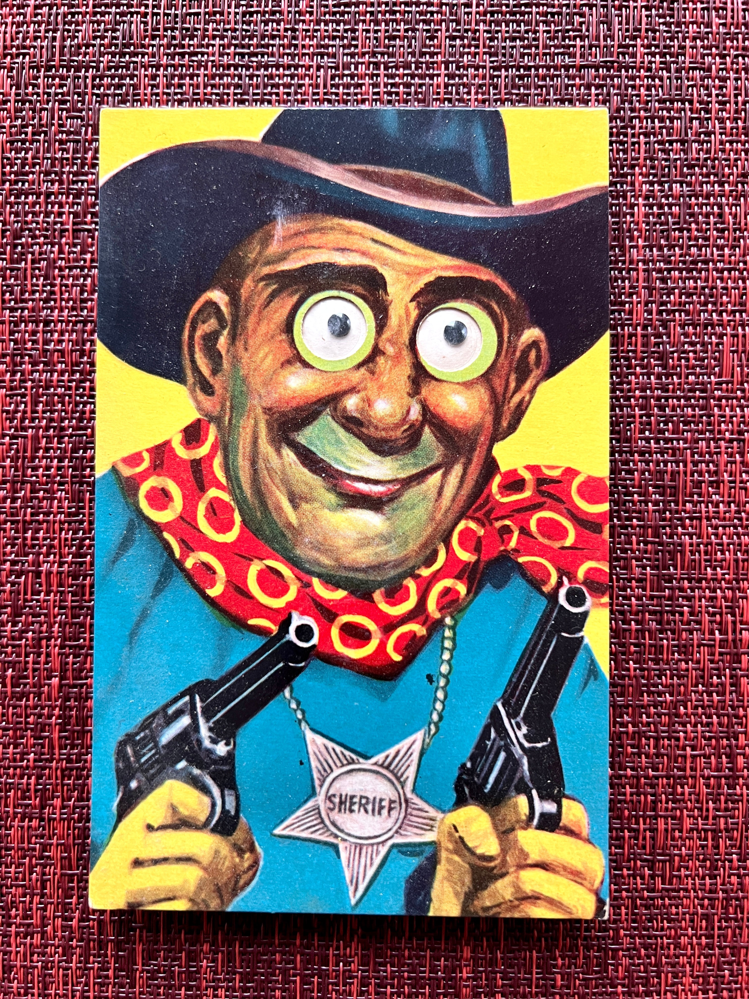 Retro Vintage Googly Eyed Sheriff Squeaking Postcard, Printed in Japan, 1960's Quirky Western Comic