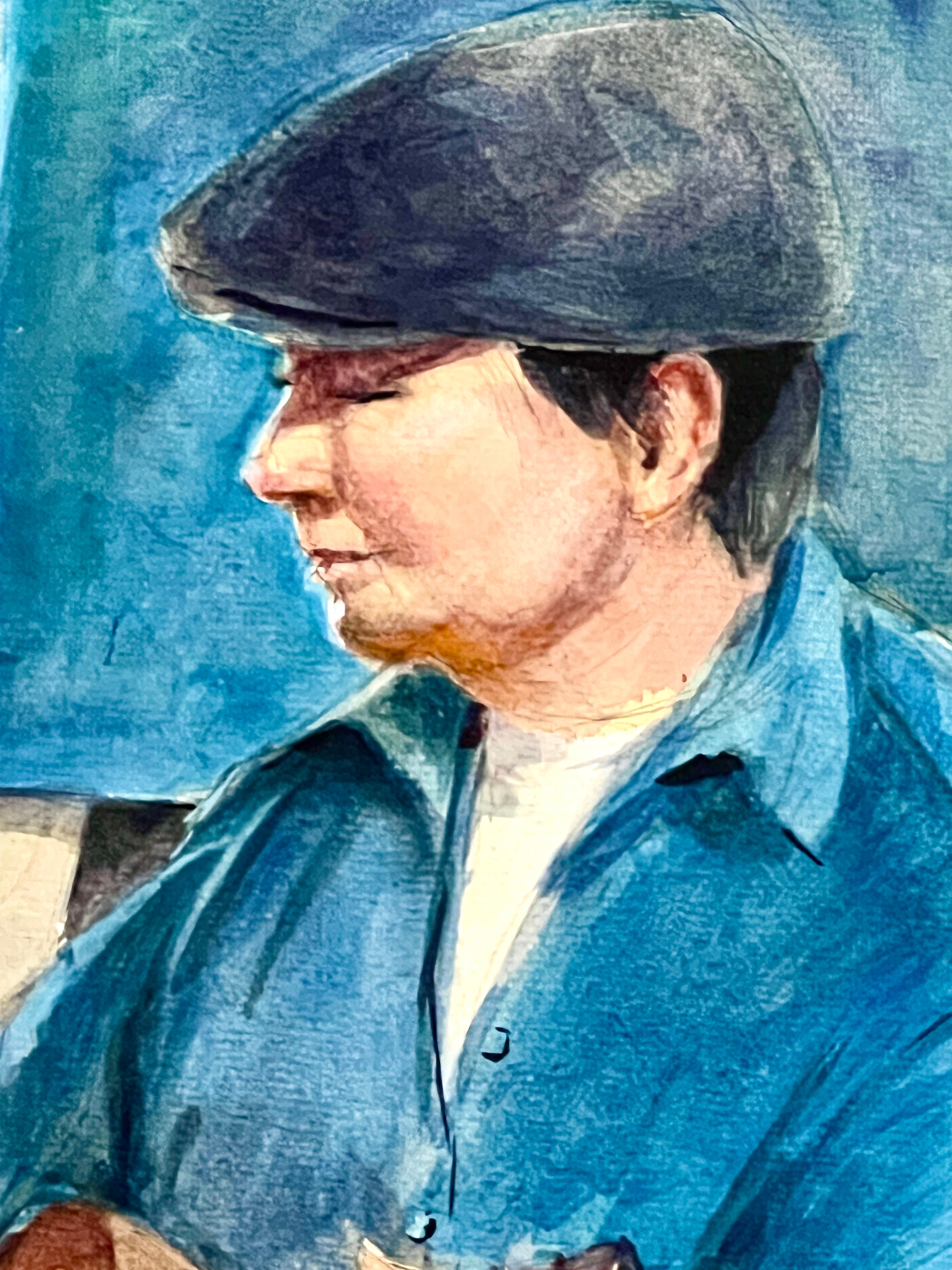 Portrait of Musician Playing Guitar (Blue)Original Watercolor
