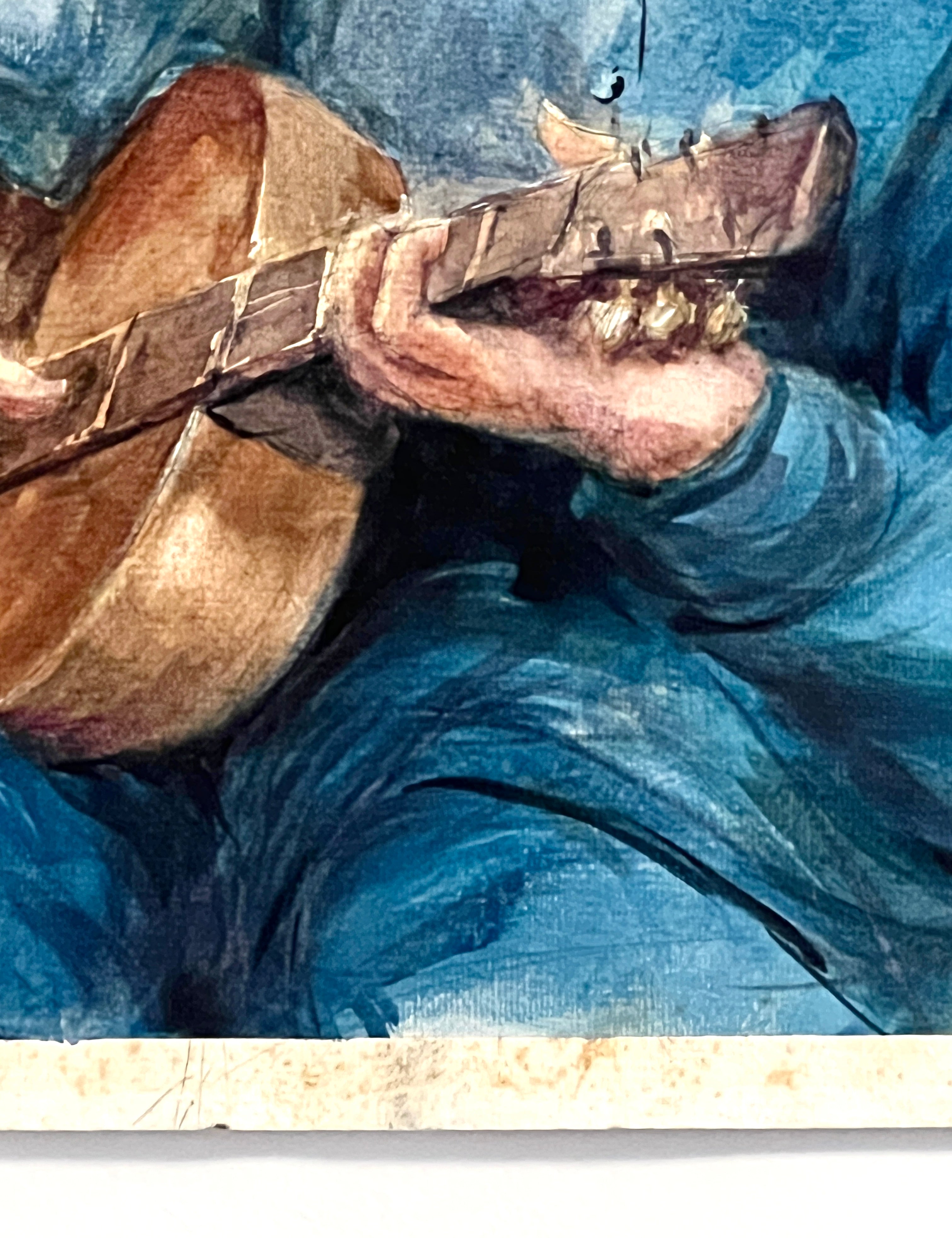 Portrait of Musician Playing Guitar (Blue)Original Watercolor