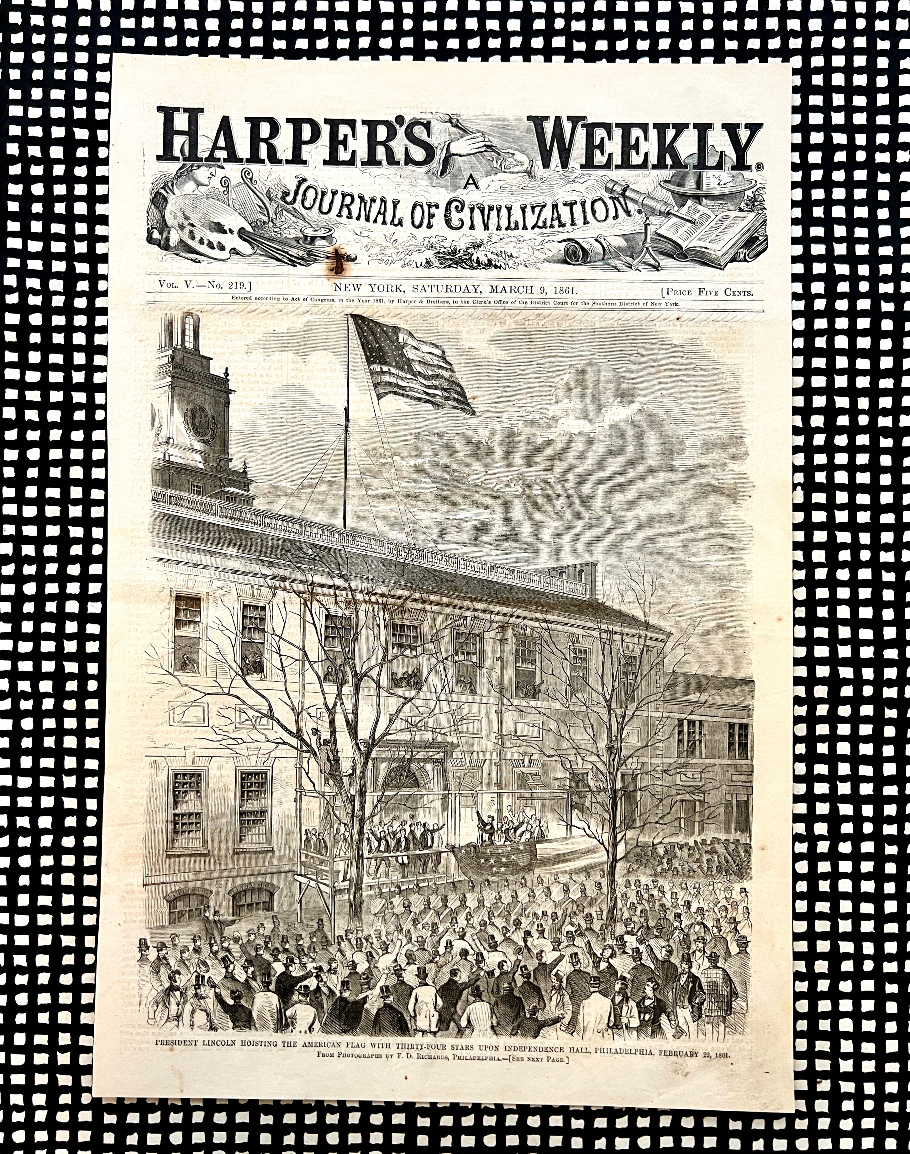 Harper's Weekly Journal President Lincoln at Independence Hall Philadelphia 1861