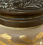 Antique Vanity Dresser Powder Jar Art Nouveau w/ Repousse Brass Lid