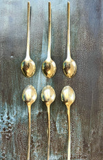 Load image into Gallery viewer, Set of 6 N.M Thune 925 Gilt Sterling Silver Demitasse Spoons Art Deco Norwegian Silver
