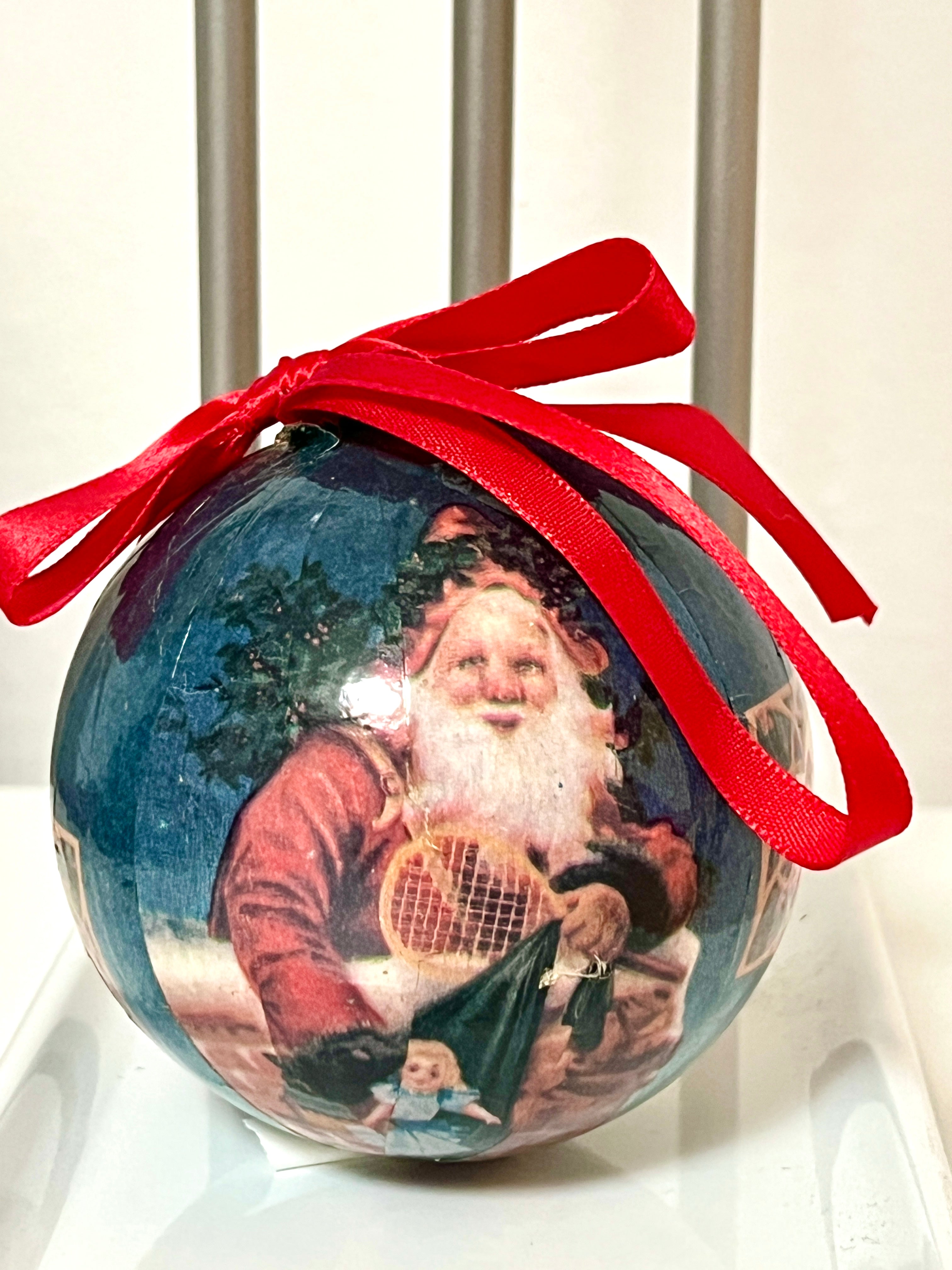 Vintage Bauble Ball Santa Claus / Merry Christmas Ornament (Blue)