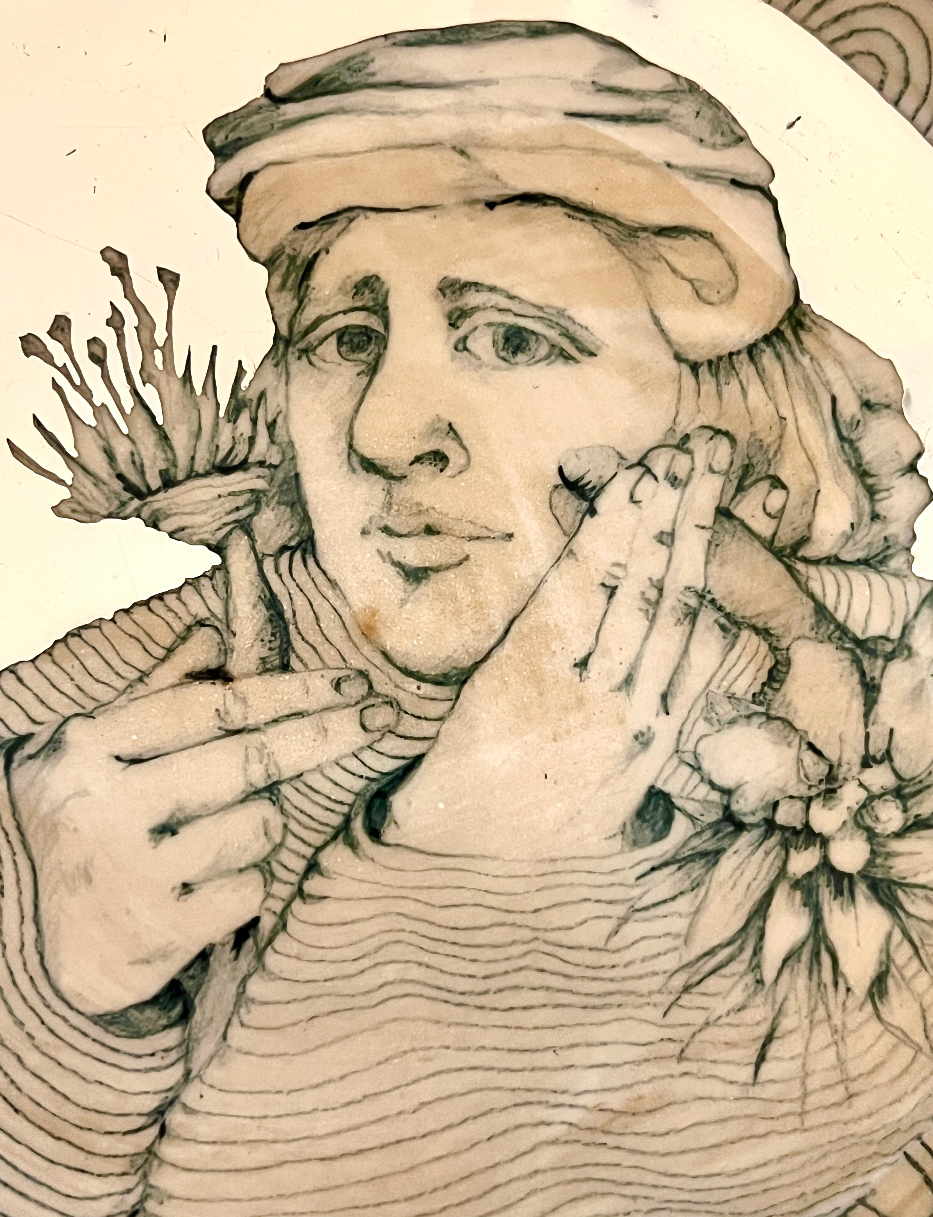 Mary Lou Higgins & Edward Higgins Ceramic Plate 1976 High Gloss Silver Glaze Portrait