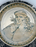 Mary Lou Higgins & Edward Higgins Ceramic Plate 1976 High Gloss Silver Glaze Portrait