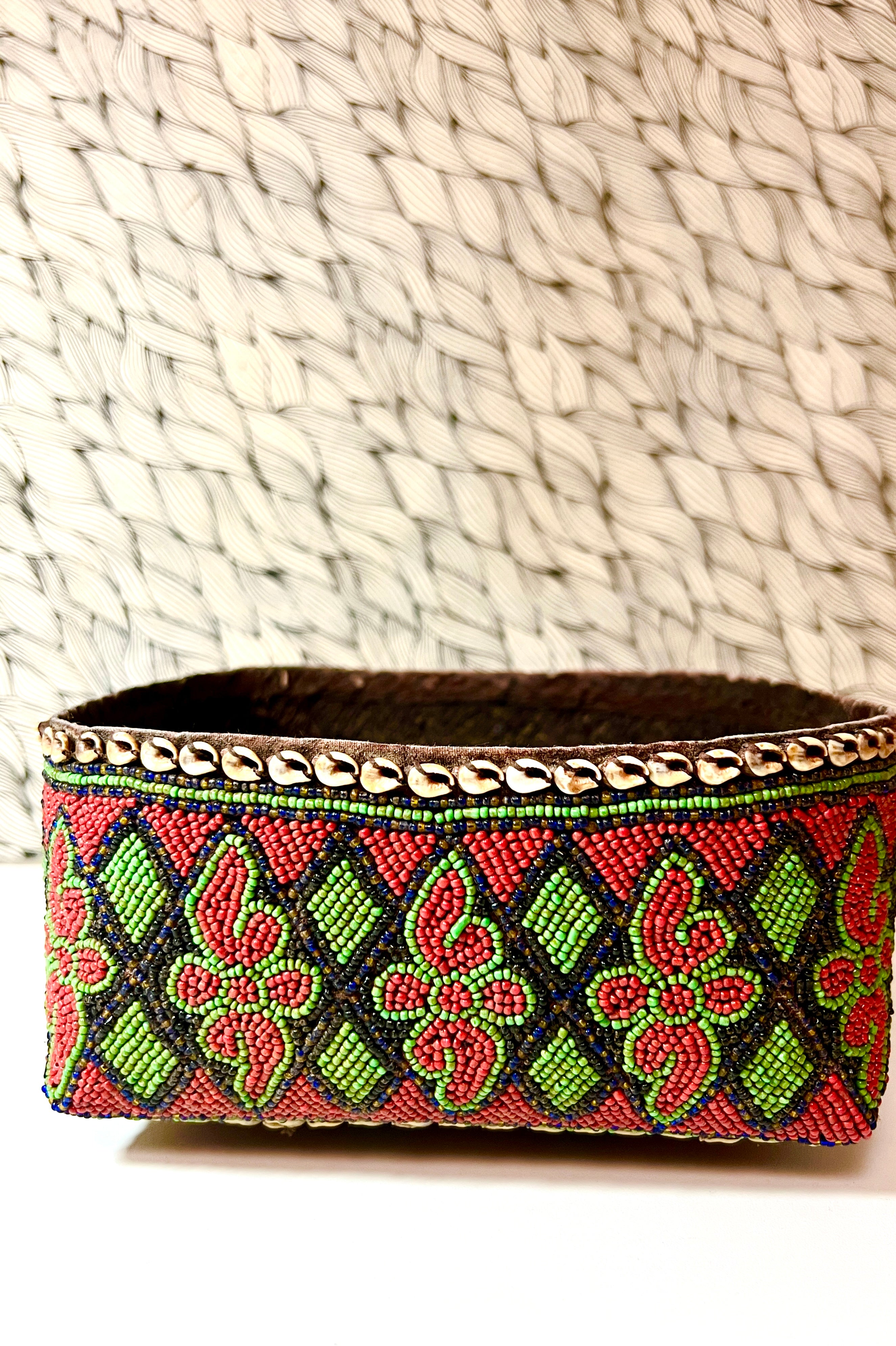 Bamileke Beaded & Shell Rimmed Basket