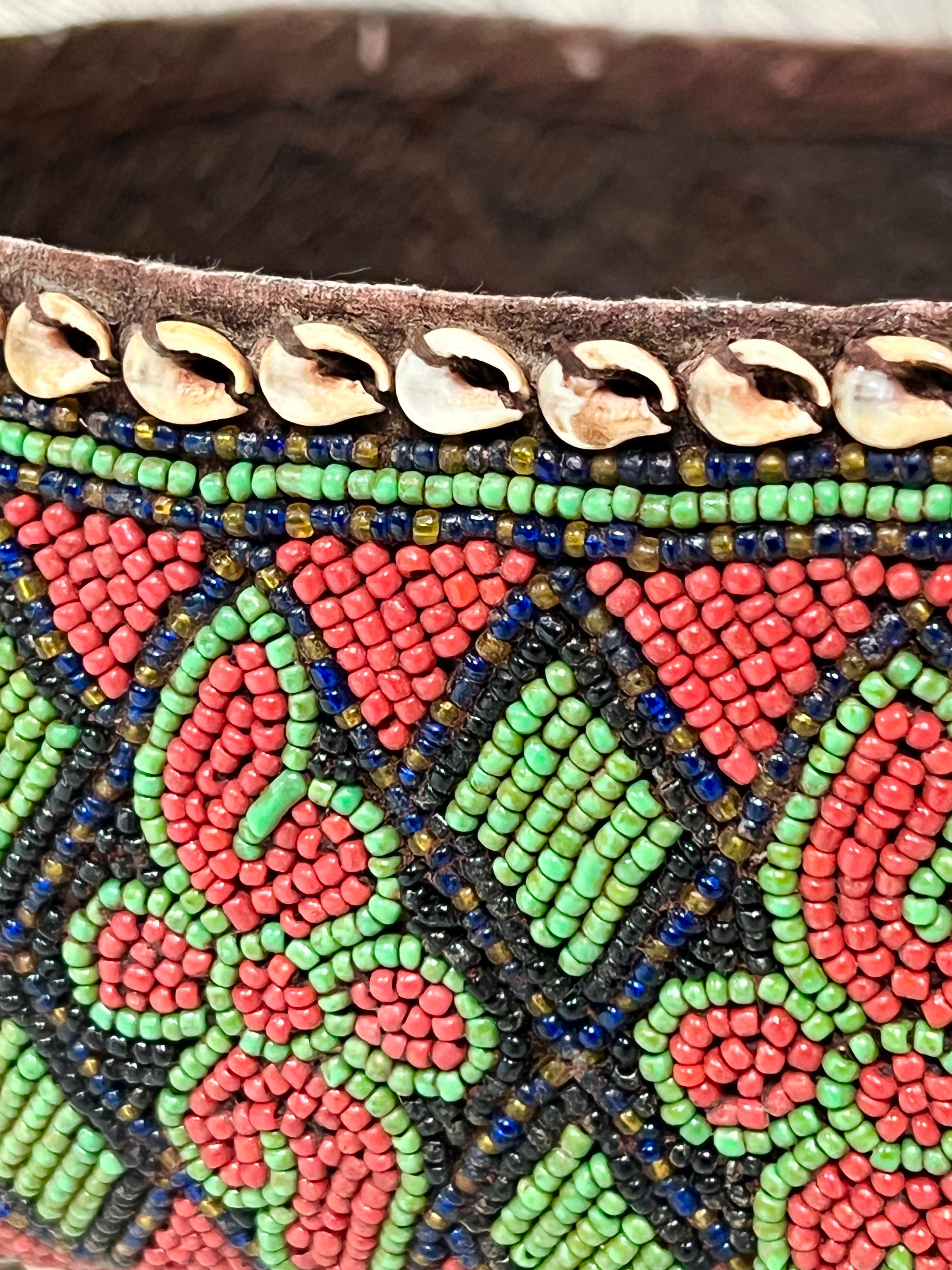 Bamileke Beaded & Shell Rimmed Basket