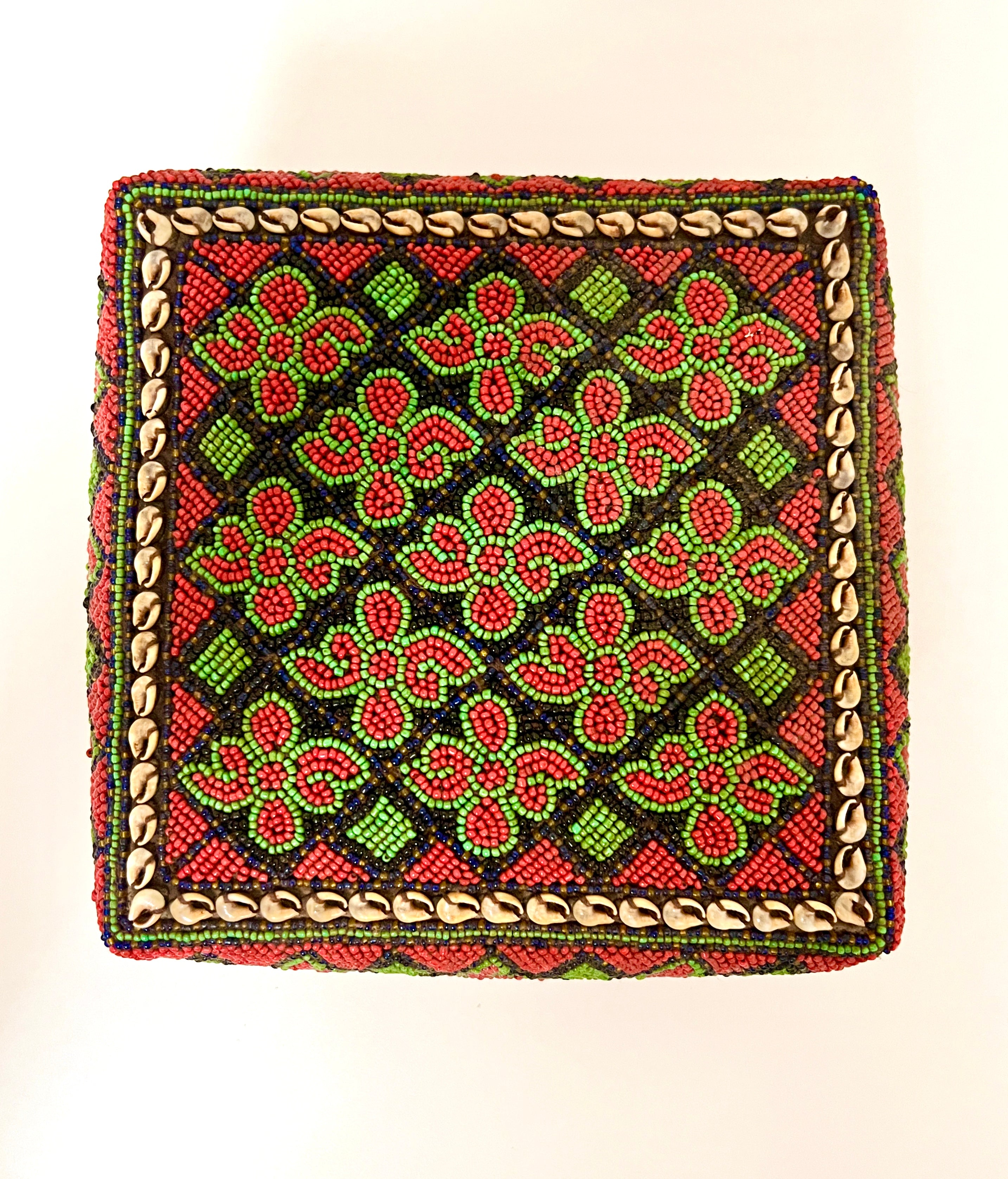 Bamileke Beaded & Shell Rimmed Basket