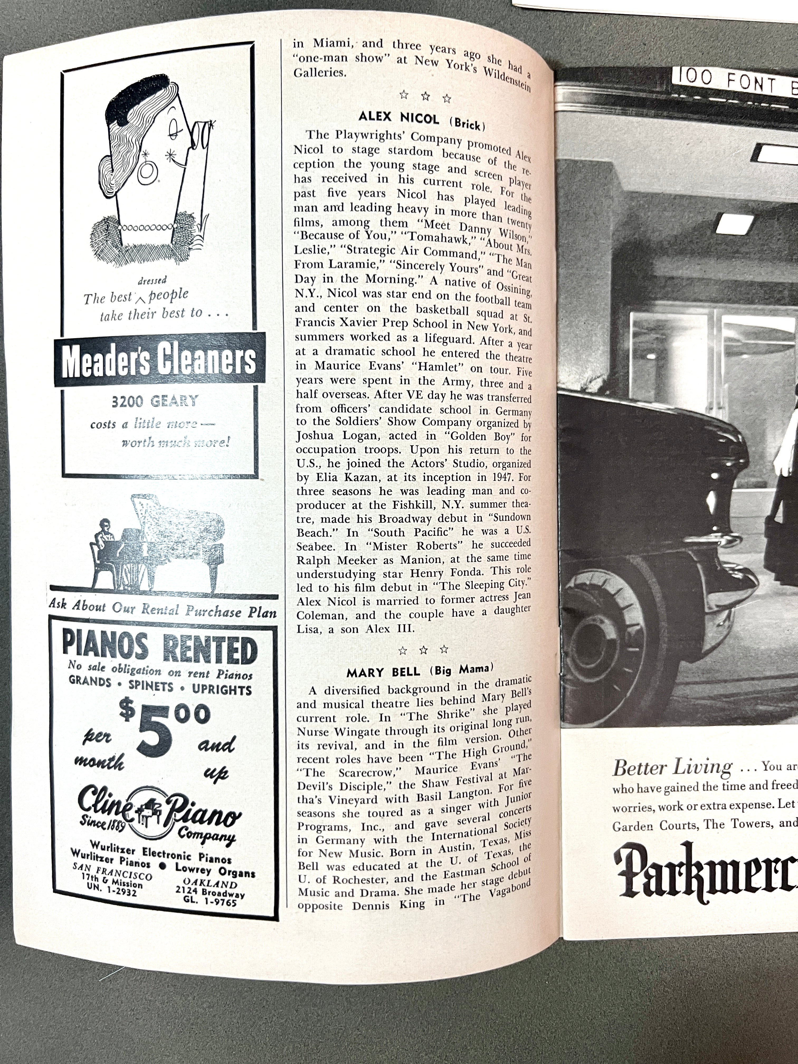 1950's Film Programs Curran Theatre "Cat on a Hot Tin Roof" & Stage Door Theatre "Gigi" San Francisco