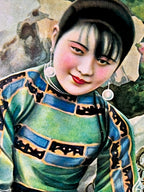 Postcard Art: Seated Portrait ; Green Pattern Silk Dress