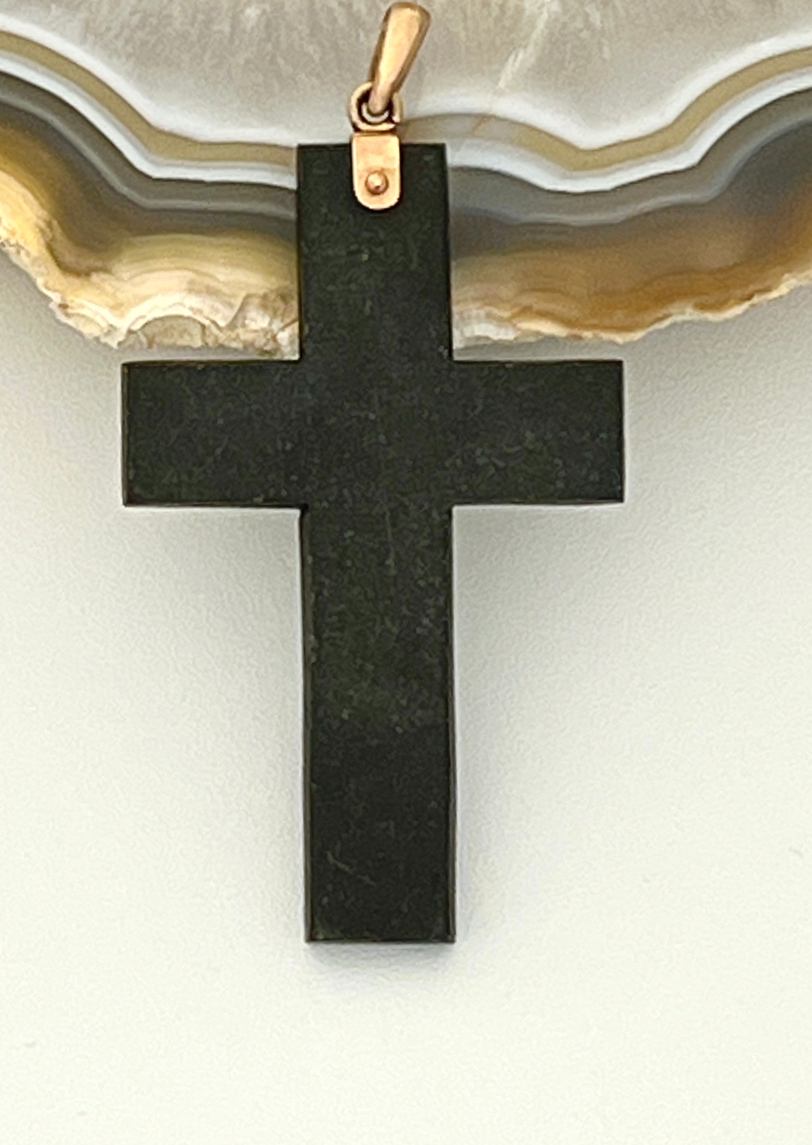 Antique "Pietra Dura" Black Onyx & Agate Cross Pendant