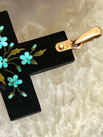 Load image into Gallery viewer, Antique &quot;Pietra Dura&quot; Black Onyx &amp; Agate Cross Pendant
