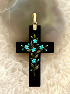 Antique "Pietra Dura" Black Onyx & Agate Cross Pendant