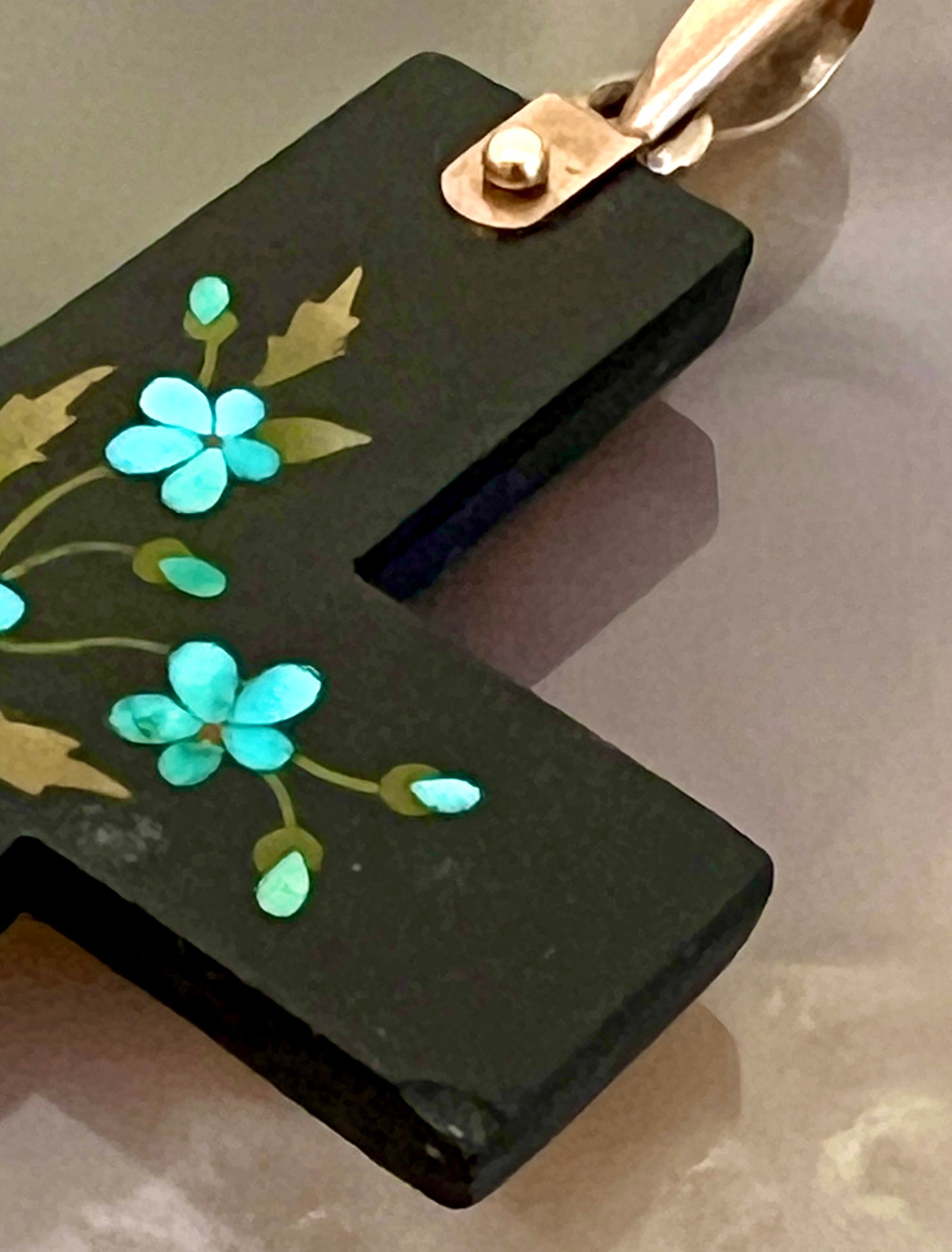 Antique "Pietra Dura" Black Onyx & Agate Cross Pendant