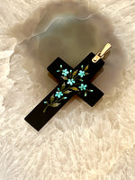 Load image into Gallery viewer, Antique &quot;Pietra Dura&quot; Black Onyx &amp; Agate Cross Pendant
