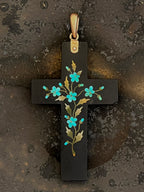 Antique "Pietra Dura" Black Onyx & Agate Cross Pendant