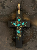 Load image into Gallery viewer, Antique &quot;Pietra Dura&quot; Black Onyx &amp; Agate Cross Pendant
