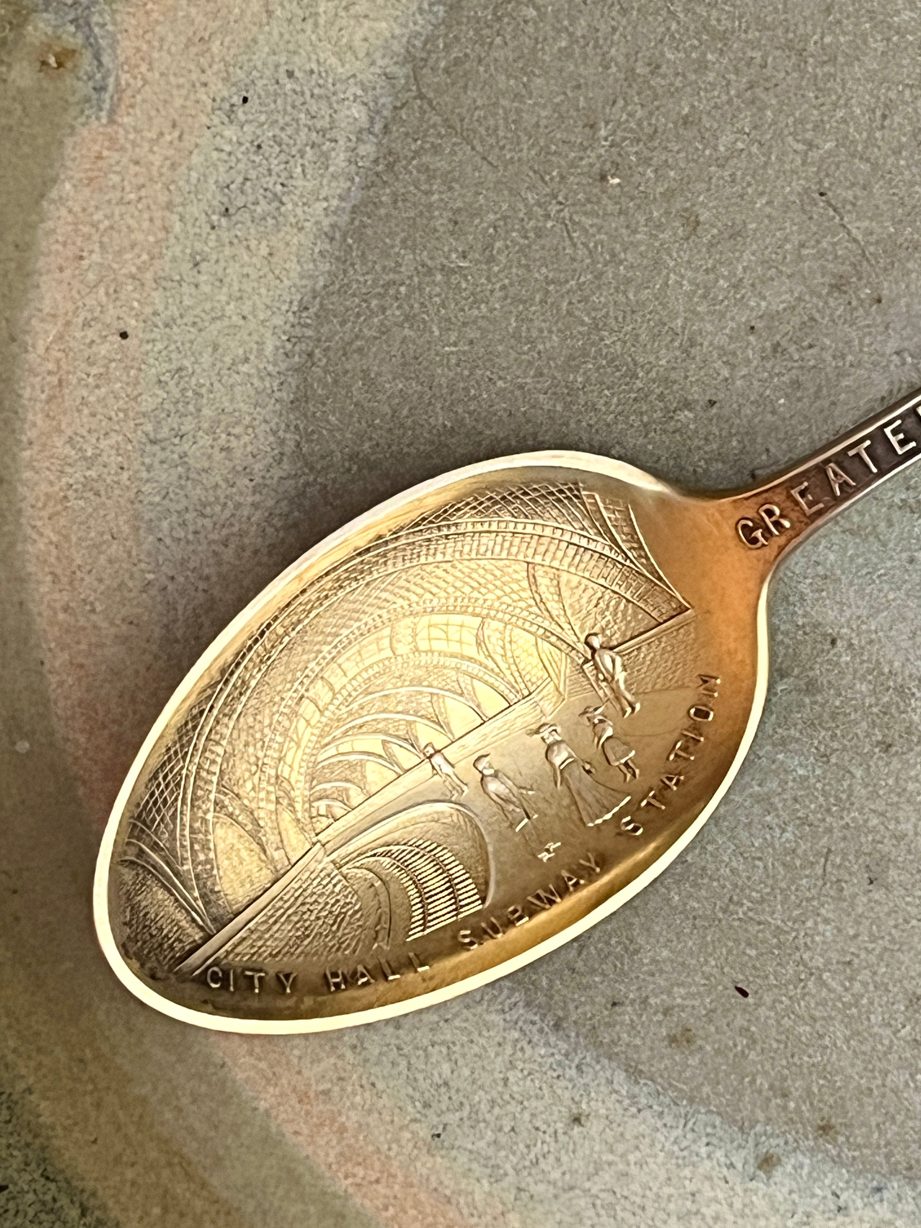 Antique Alvin Co. Sterling Silver Spoon w/Gilt Wash (New York; City Hall Subway)
