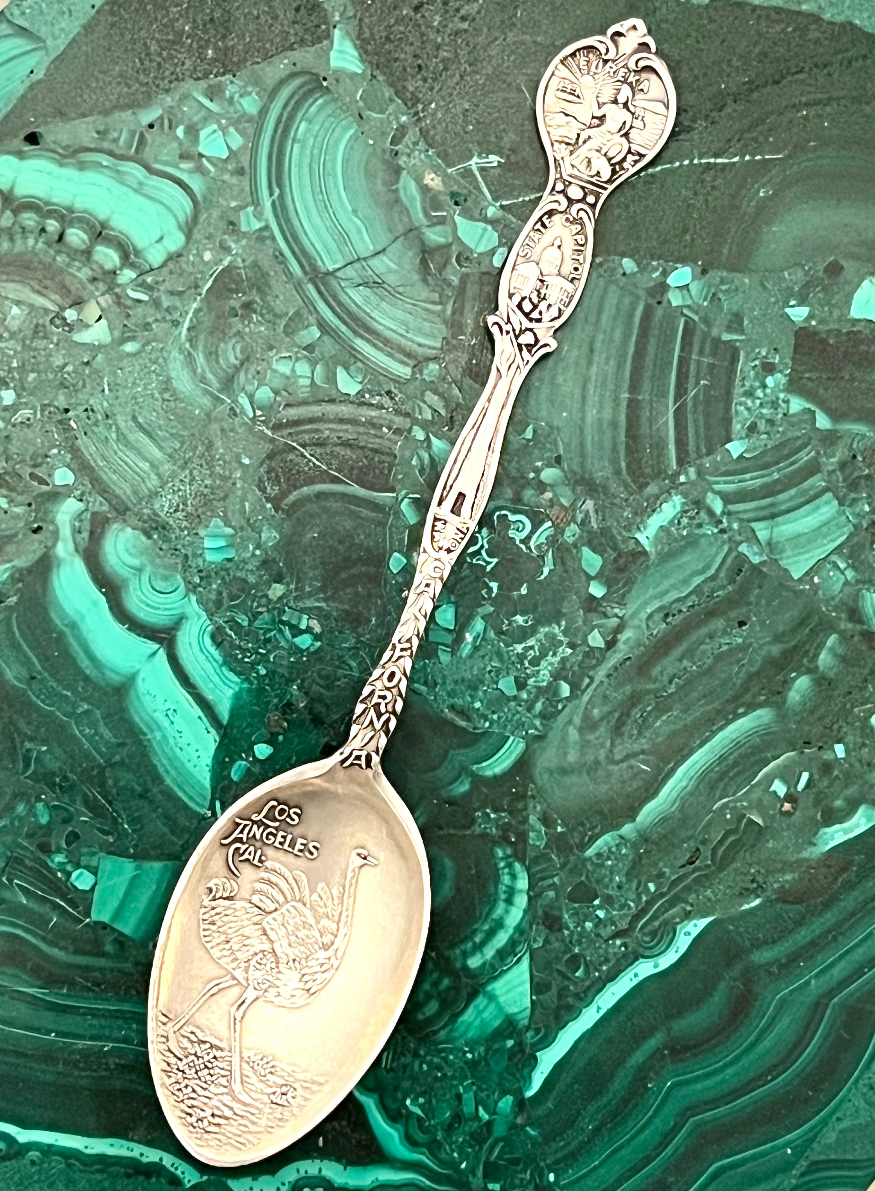 Joseph Mayer & Bros. Sterling Silver Demitasse Souvenir Spoon ("Los Angeles") Ostrich