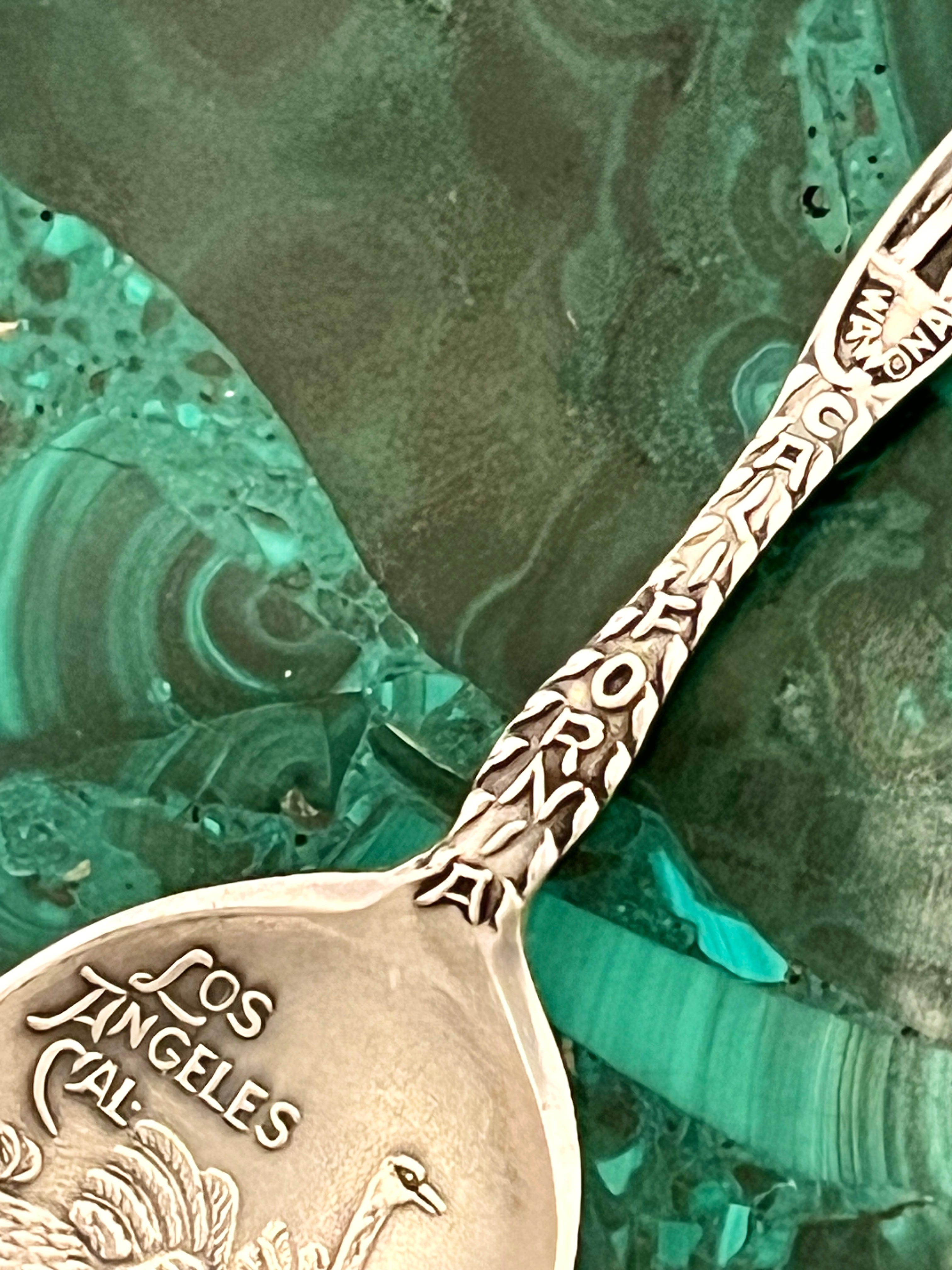 Joseph Mayer & Bros. Sterling Silver Demitasse Souvenir Spoon ("Los Angeles") Ostrich