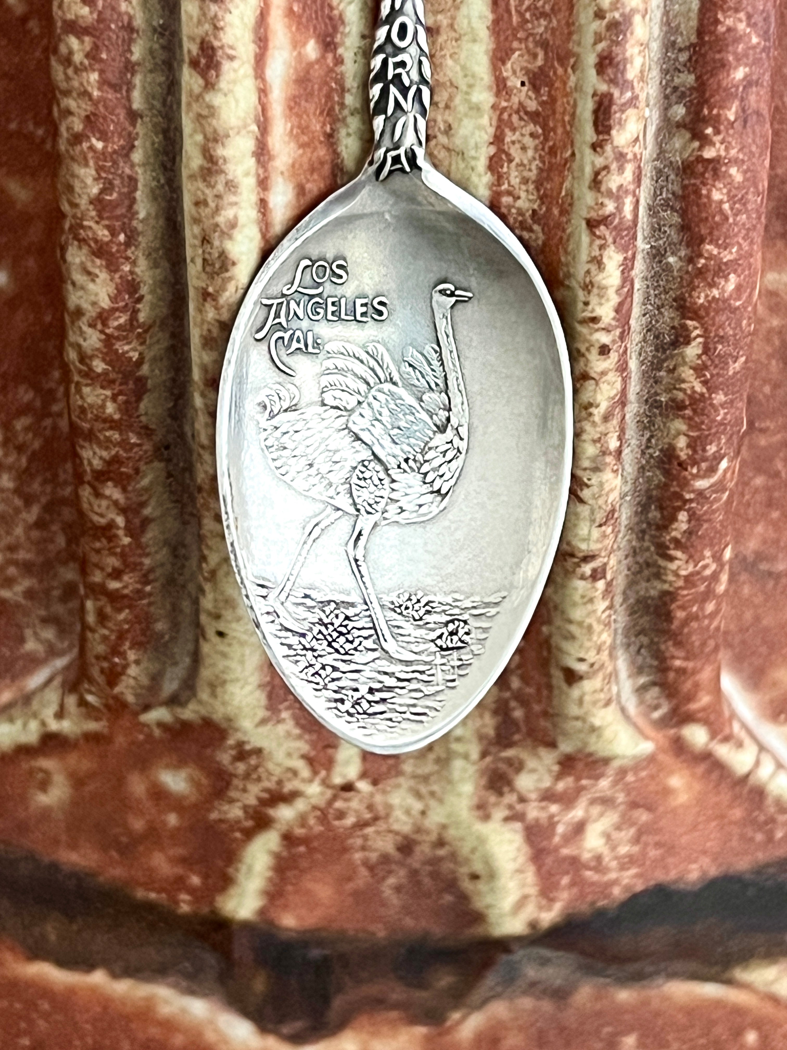 Joseph Mayer & Bros. Sterling Silver Demitasse Souvenir Spoon ("Los Angeles") Ostrich