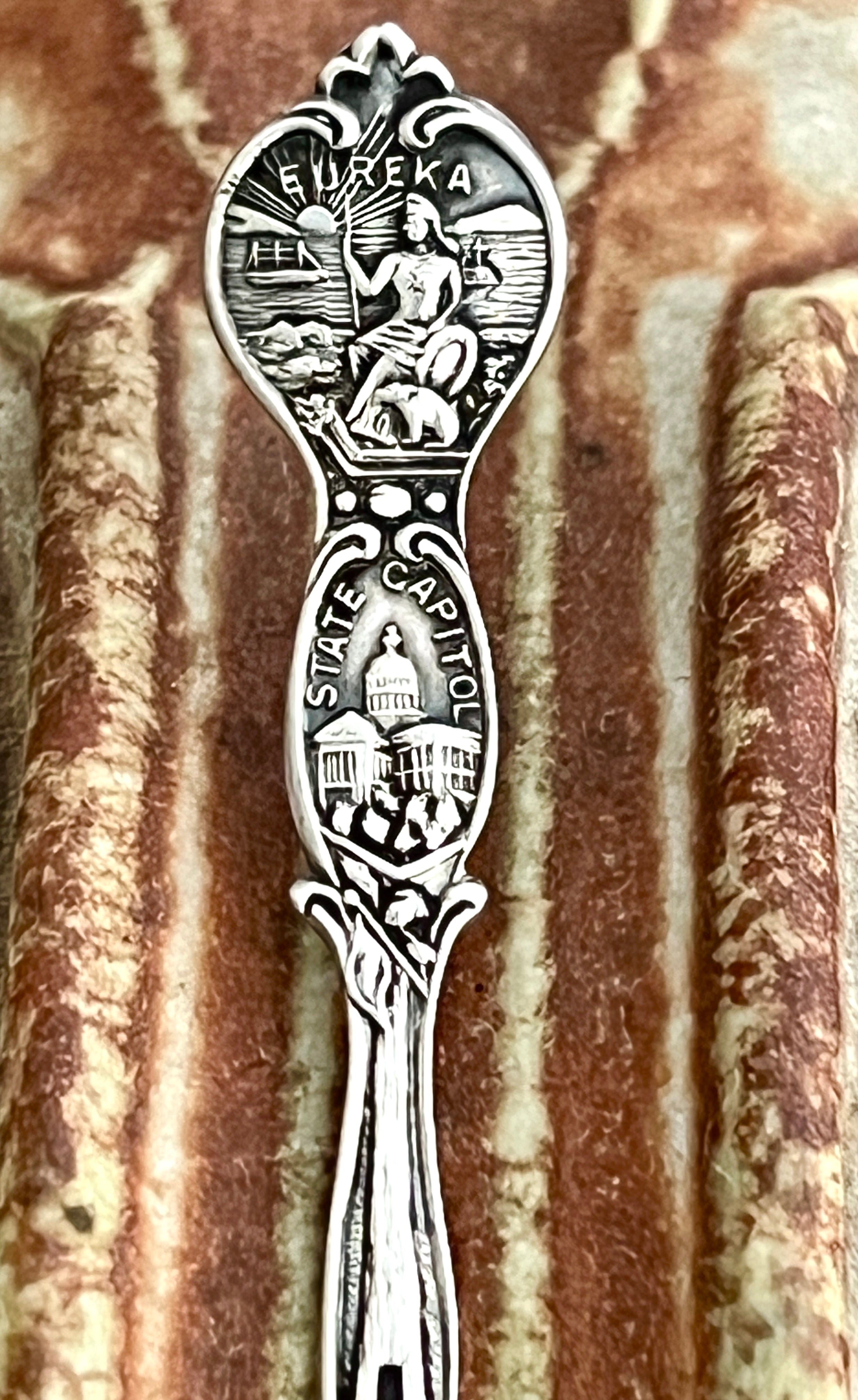 Joseph Mayer & Bros. Sterling Silver Demitasse Souvenir Spoon ("Los Angeles") Ostrich