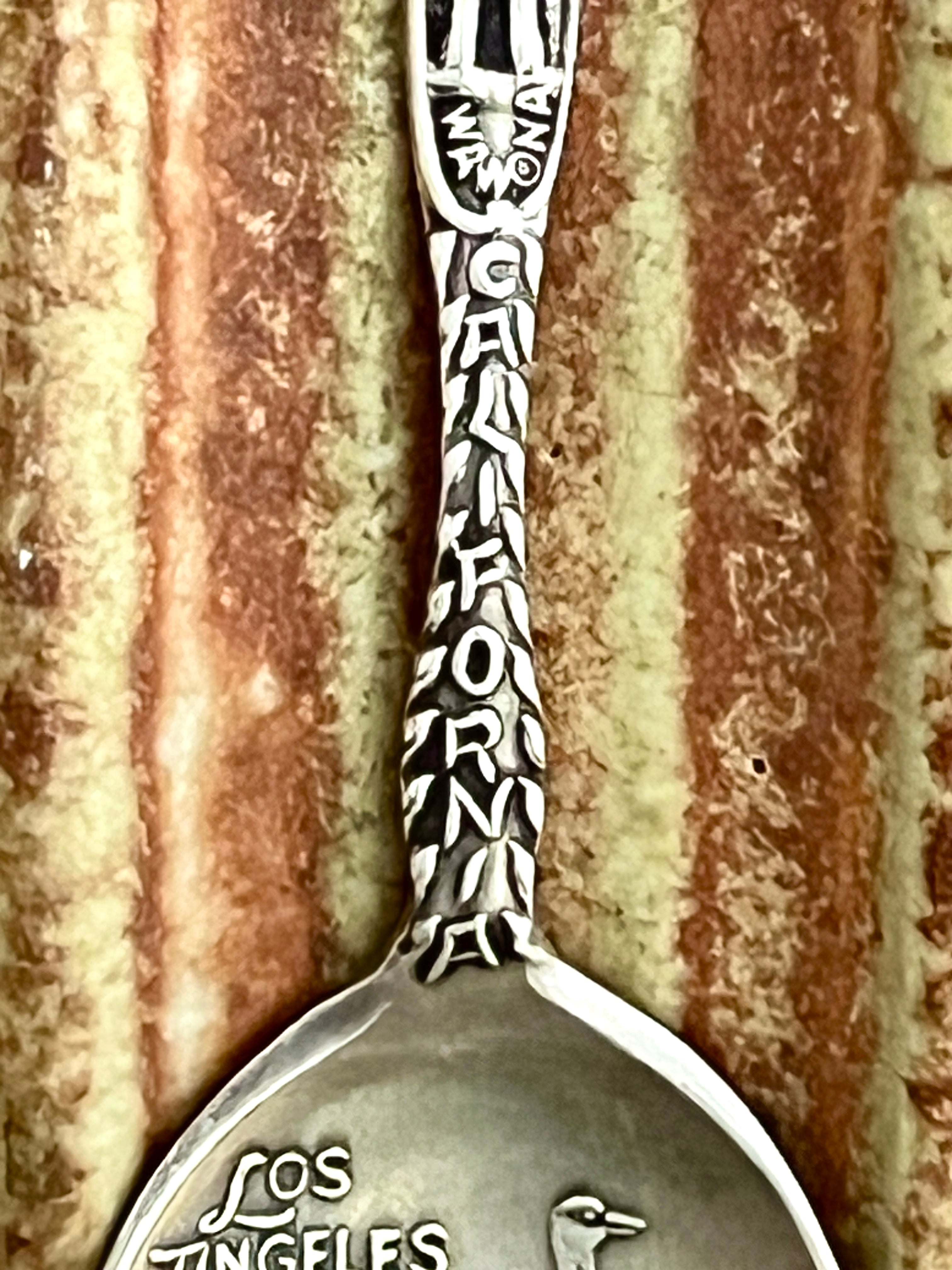 Joseph Mayer & Bros. Sterling Silver Demitasse Souvenir Spoon ("Los Angeles") Ostrich