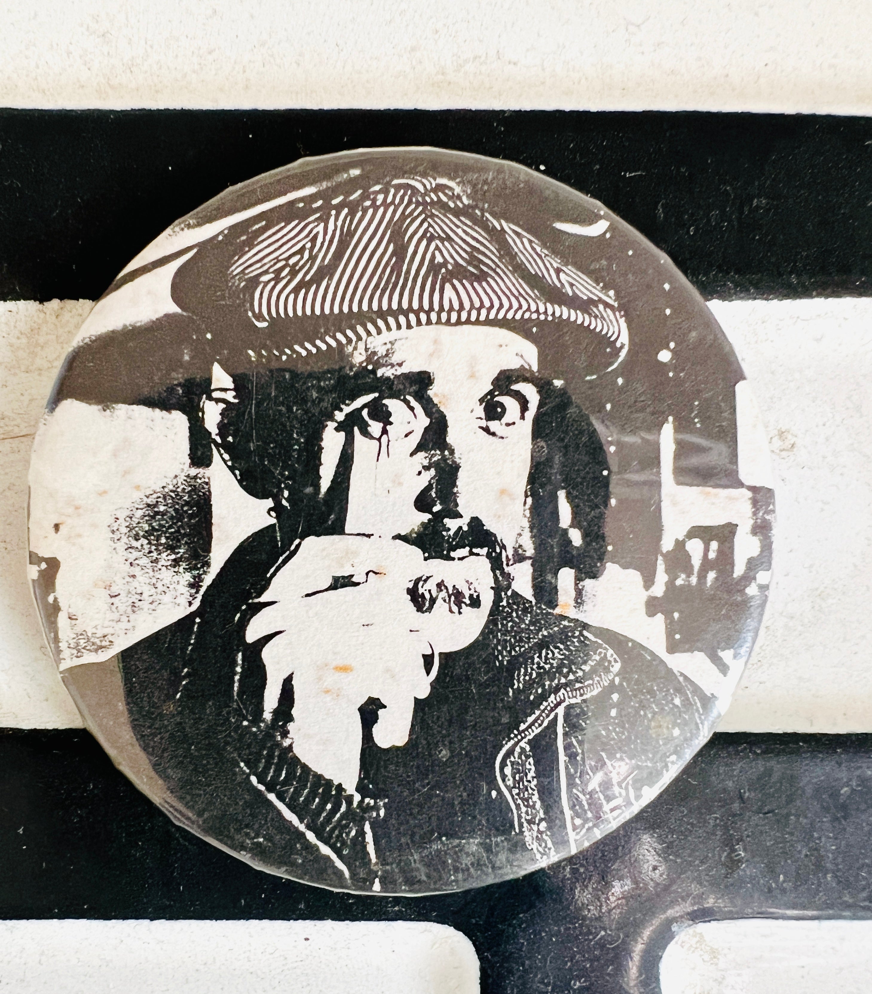 Vintage Pinback Button; Black and White