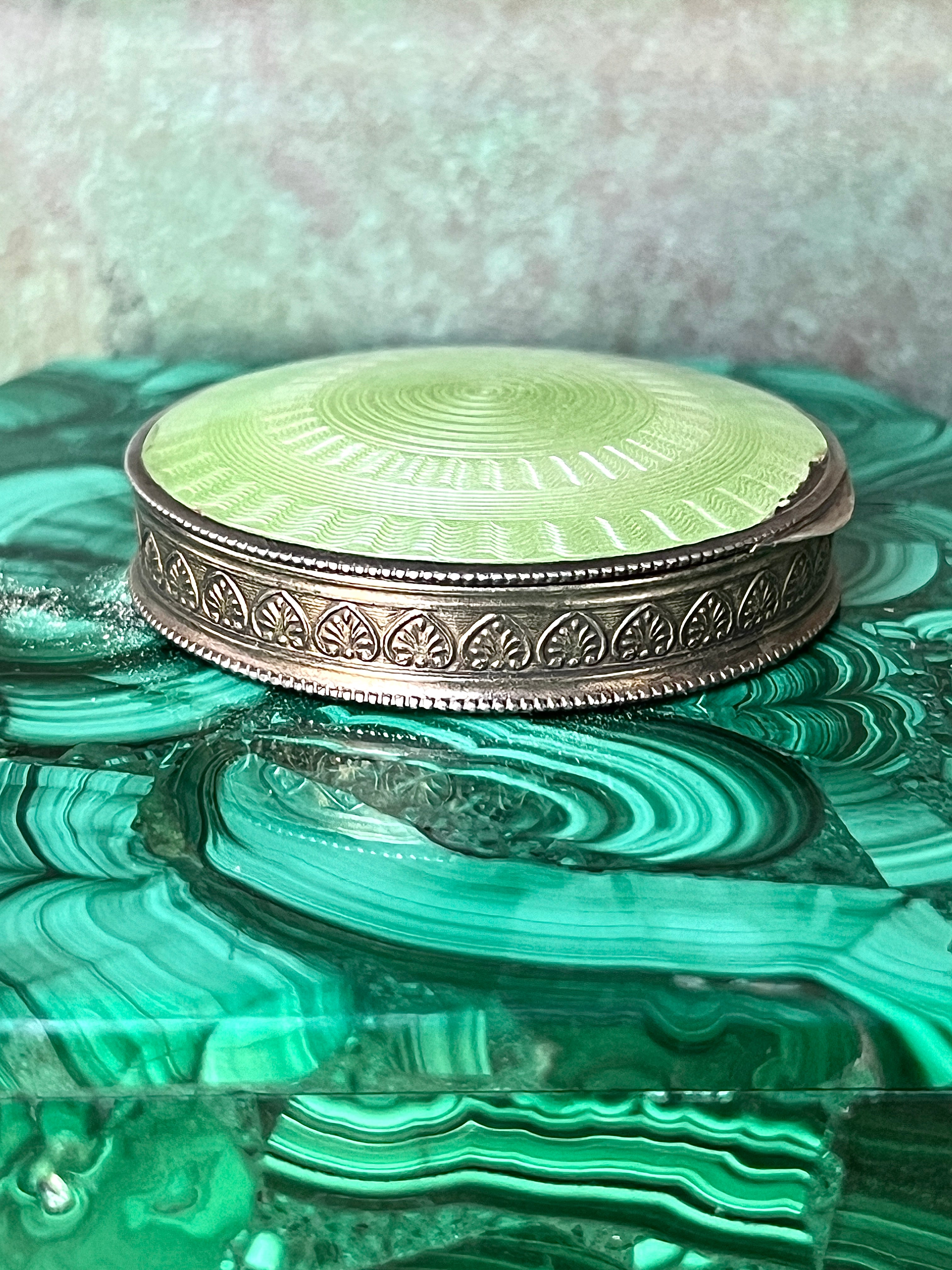 Antique Austrian Sterling Silver Enamel Guilloche Mini Compact