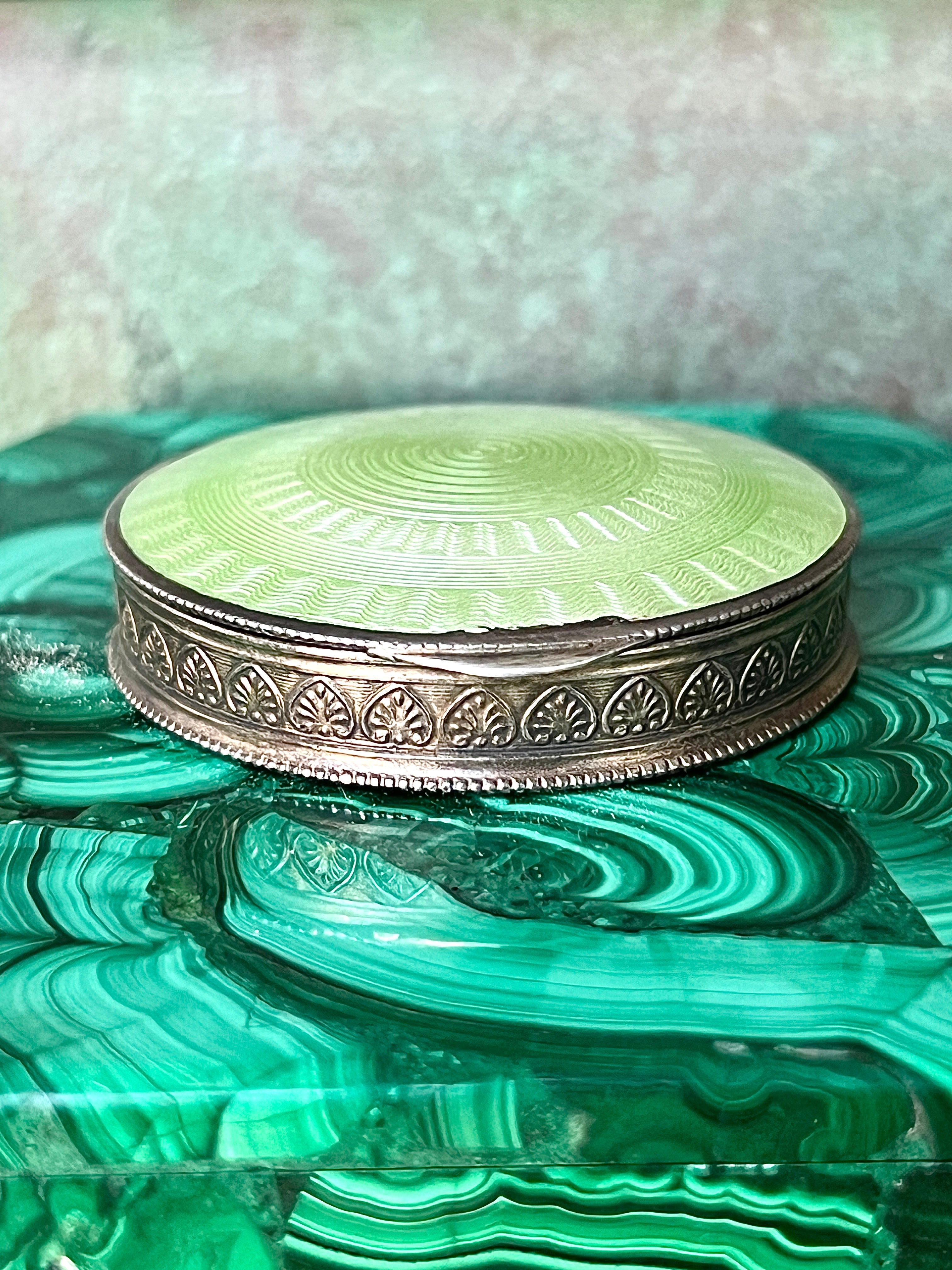 Antique Austrian Sterling Silver Enamel Guilloche Mini Compact