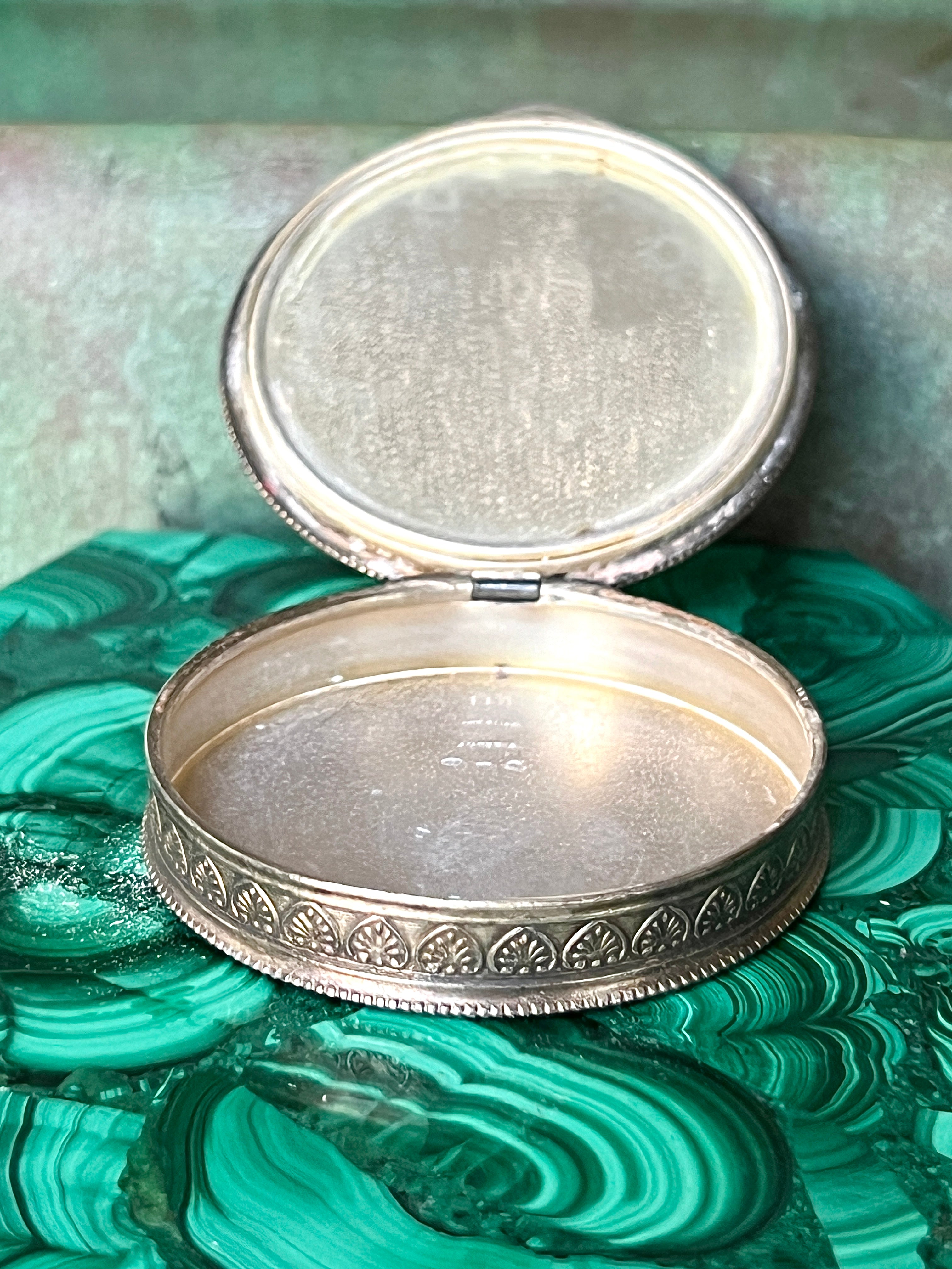 Antique Austrian Sterling Silver Enamel Guilloche Mini Compact