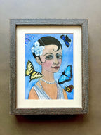 Woman With Pin Curls & Butterflies; Art Print