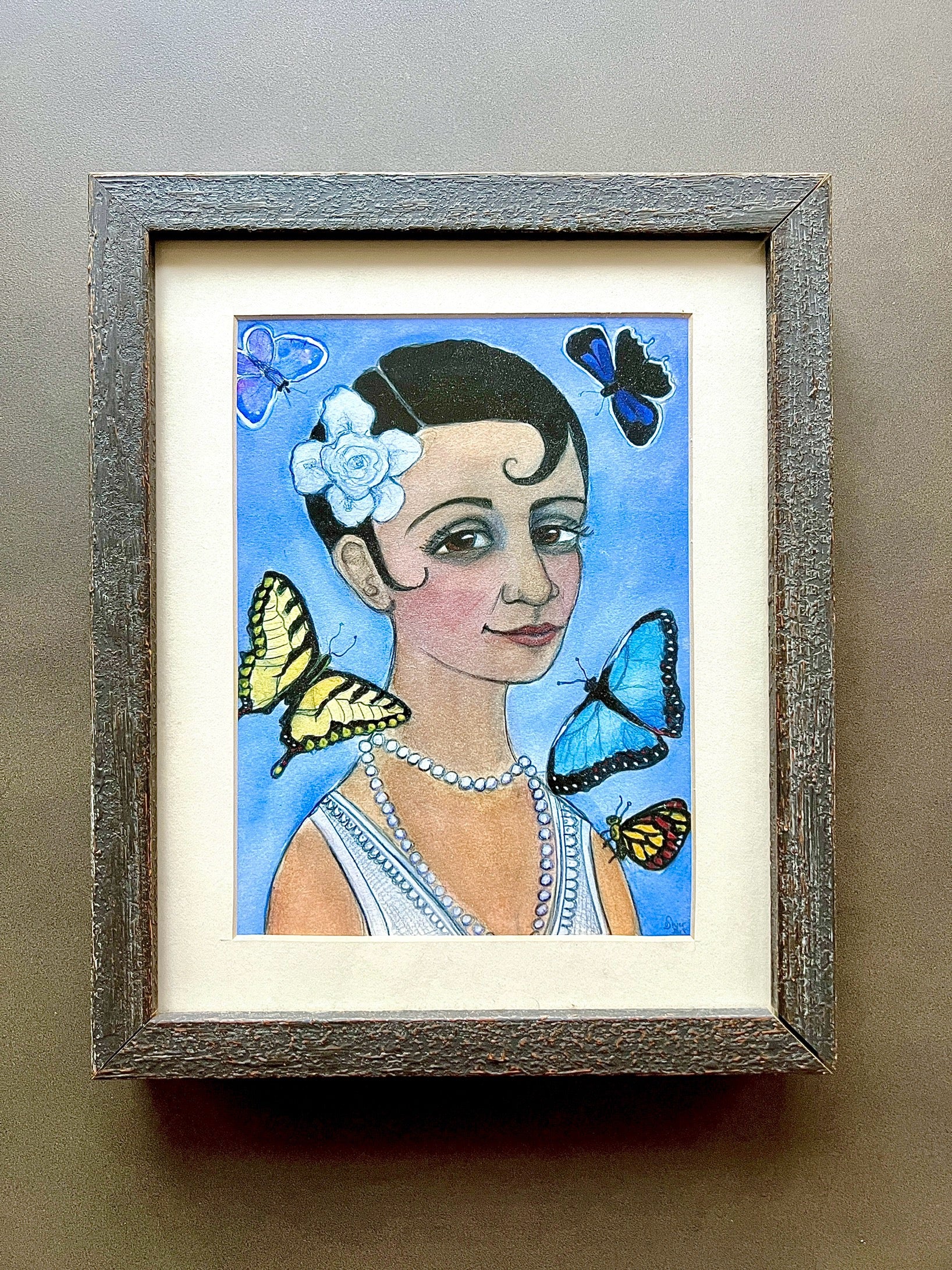 Woman With Pin Curls & Butterflies; Art Print