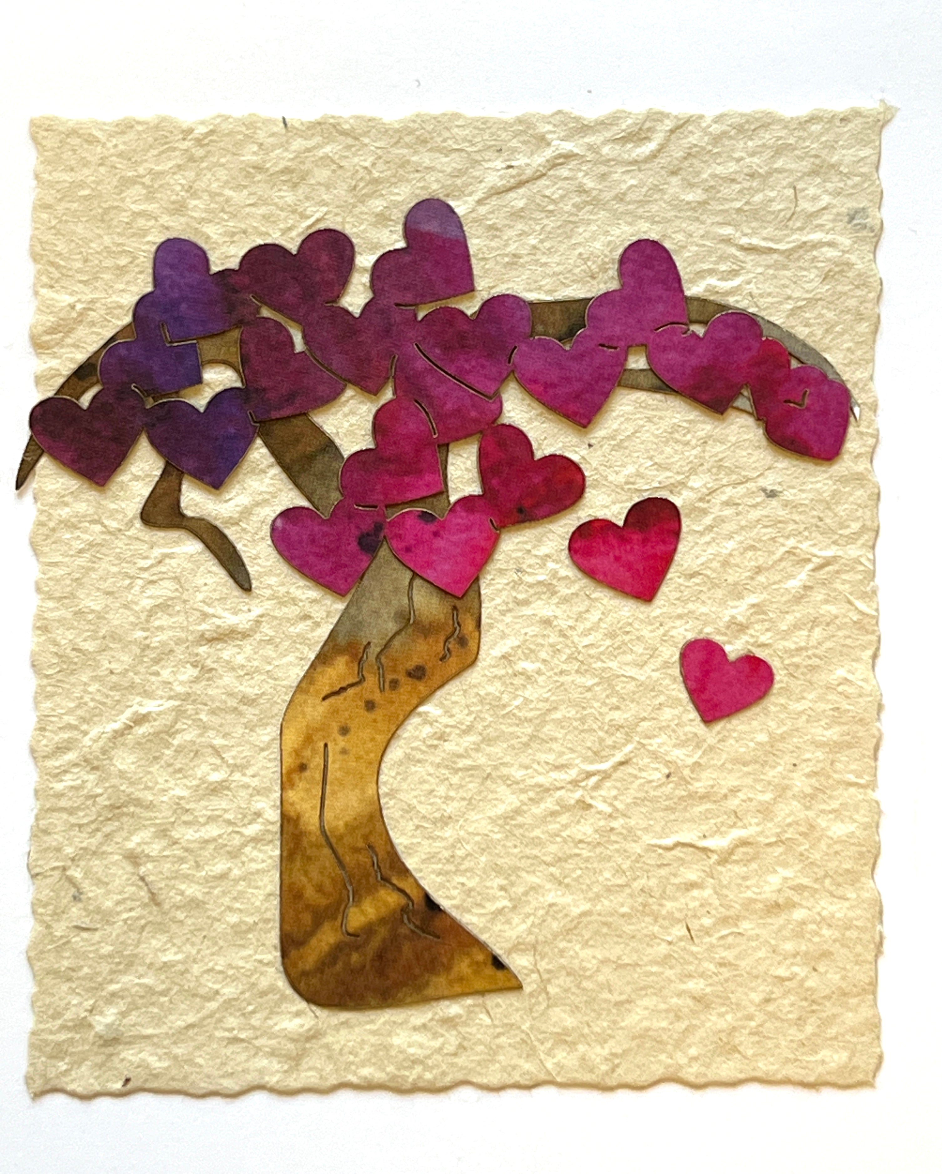 Valentine's Day Tree-shaped card with heart leaves on a textured beige background