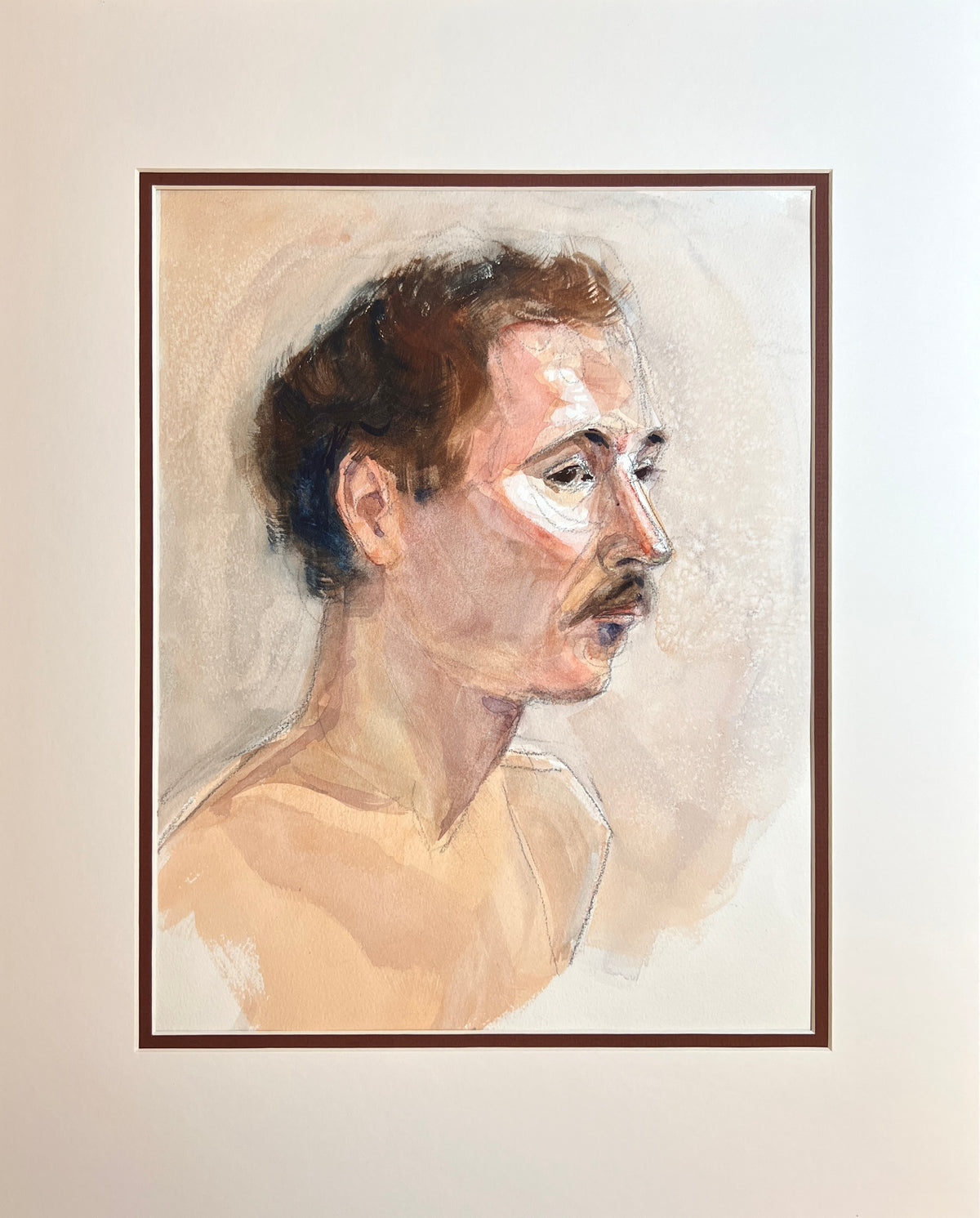 Original Watercolor; Portrait (Man w/ Mustache)