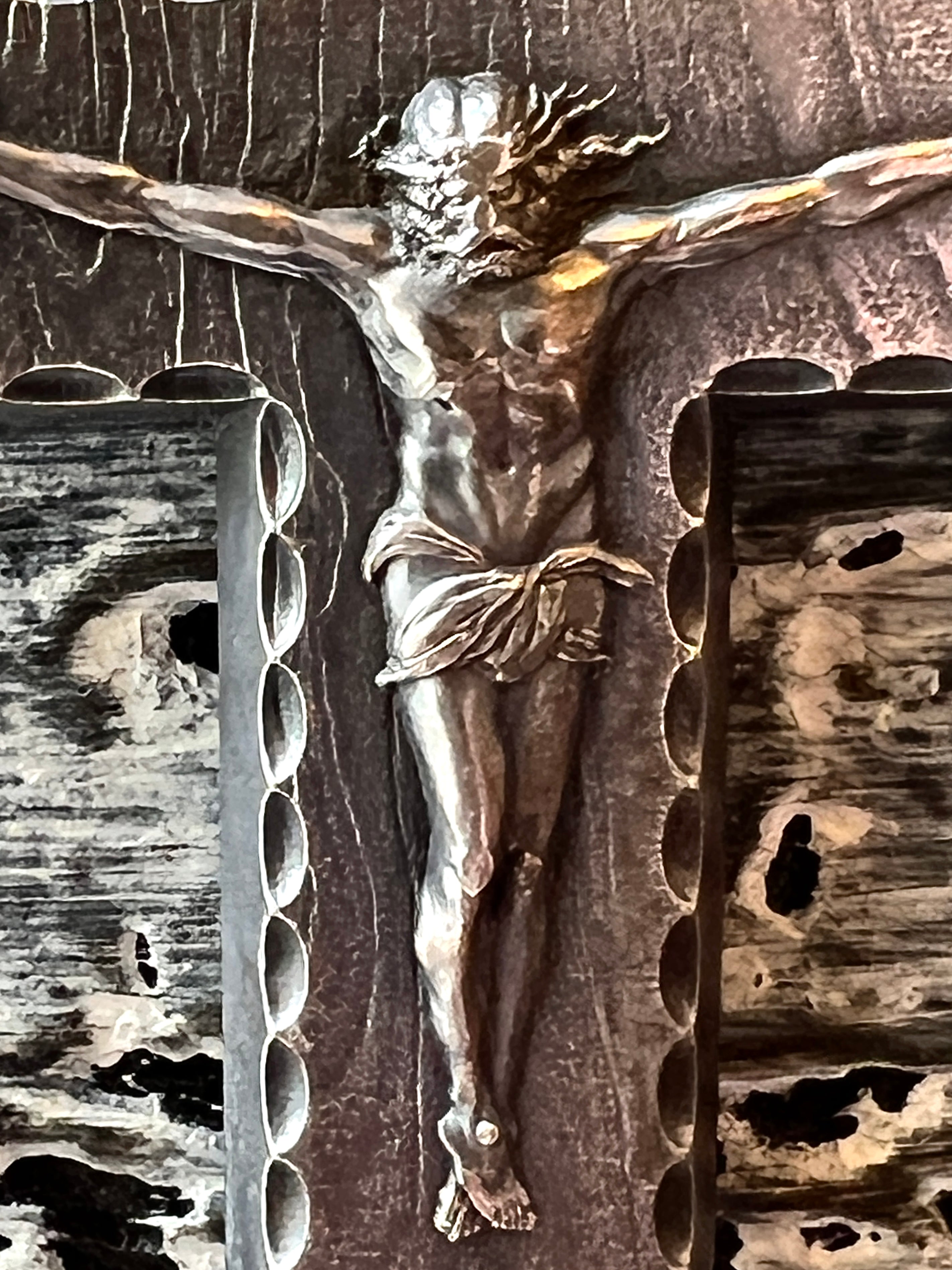 Silver Crucifix Pendant Necklace (w/Antique Finish & The Lord's Prayer)