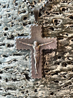 Silver Crucifix Pendant Necklace (w/Antique Finish & The Lord's Prayer)