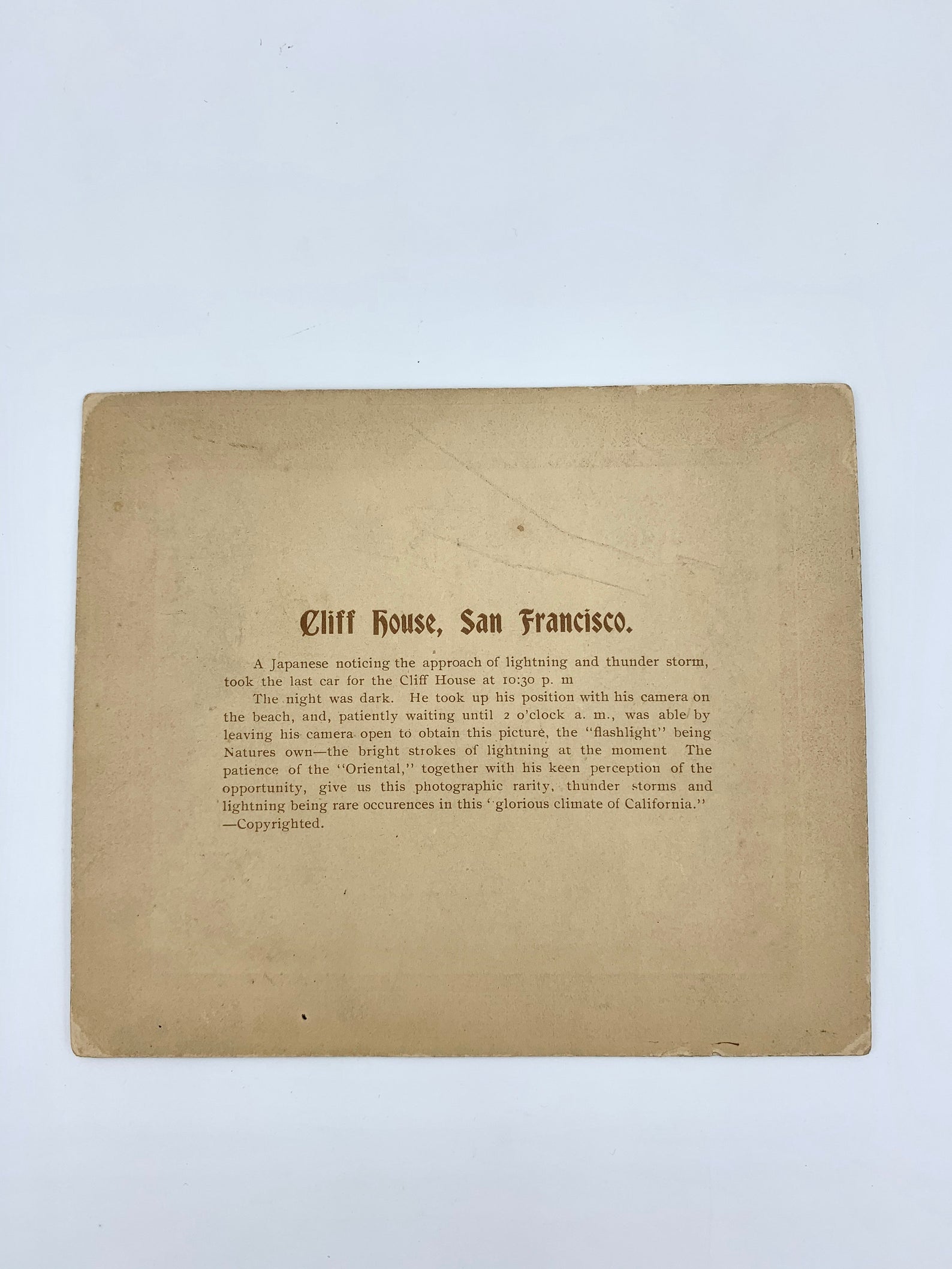 Photograph Cabinet Card of Cliff House; San Francisco; Tsunekichi Imai Early 1900's