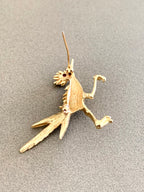 Vintage 14K Yellow Gold & Ruby Road Runner Brooch