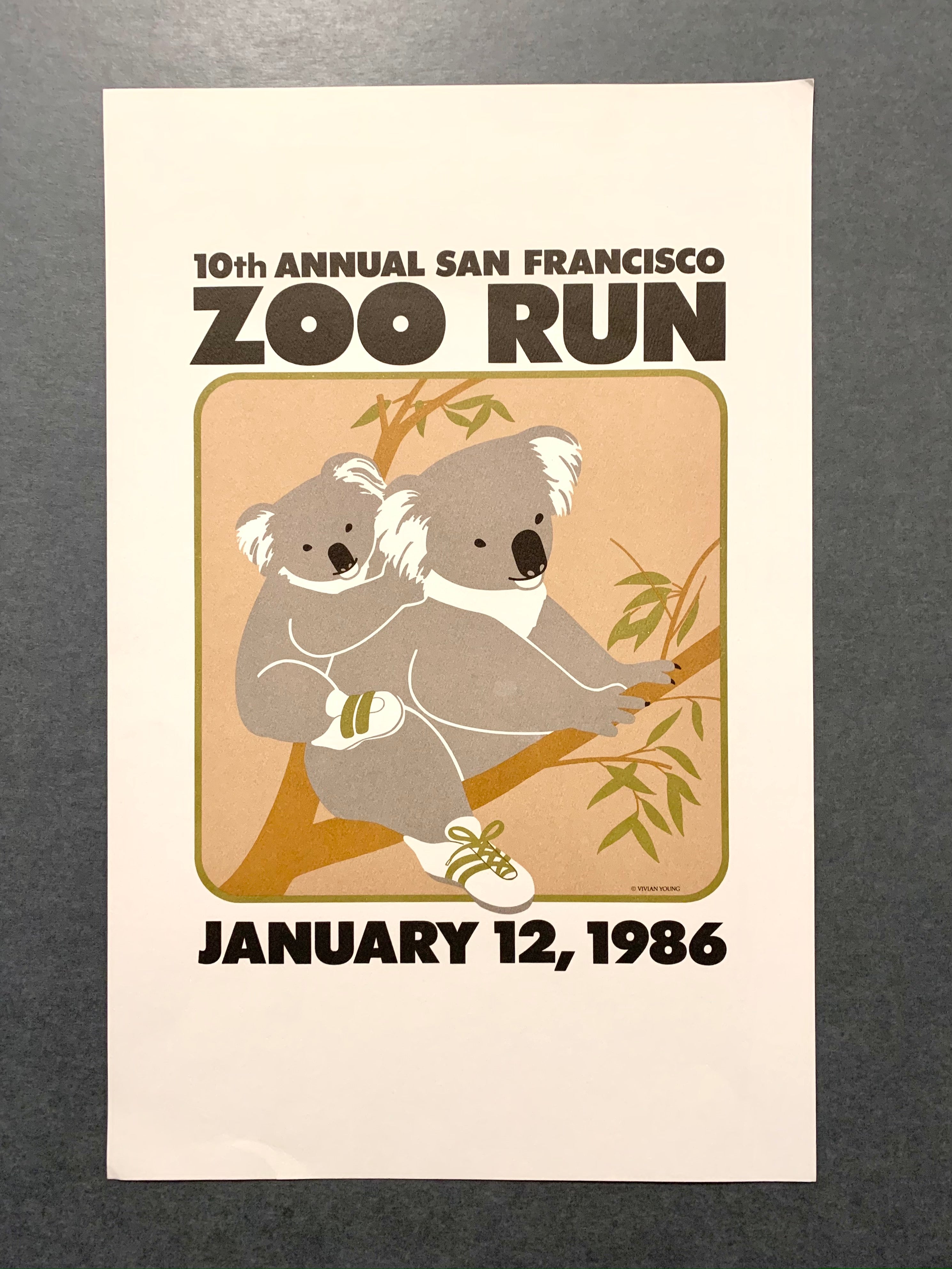 Vintage Poster Art Koala Bears "10th Annual San Francisco Zoo Run, January 12, 1986"