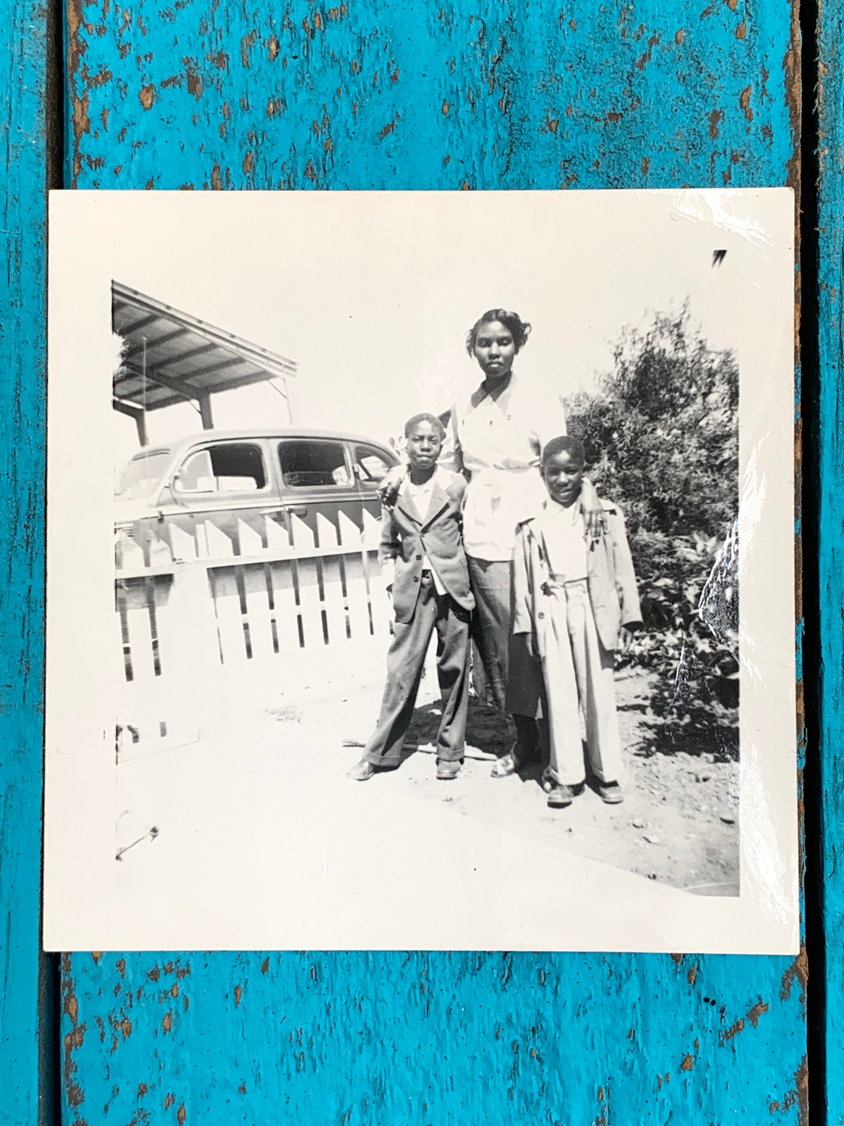 Black & White Photograph; Portrait of African American Woman and Two Boys