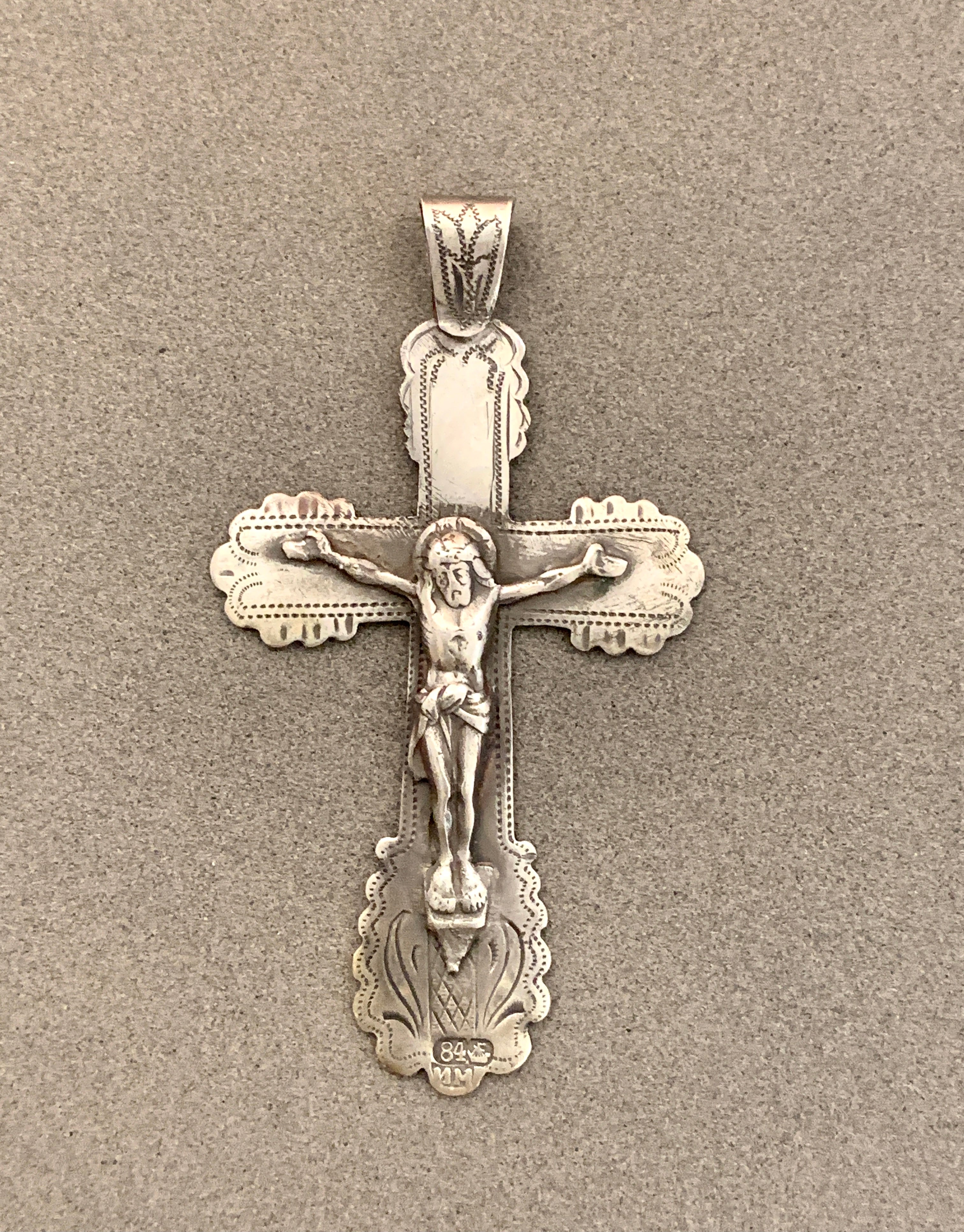 Vintage Crucifix Cross Pendant "84" Silver