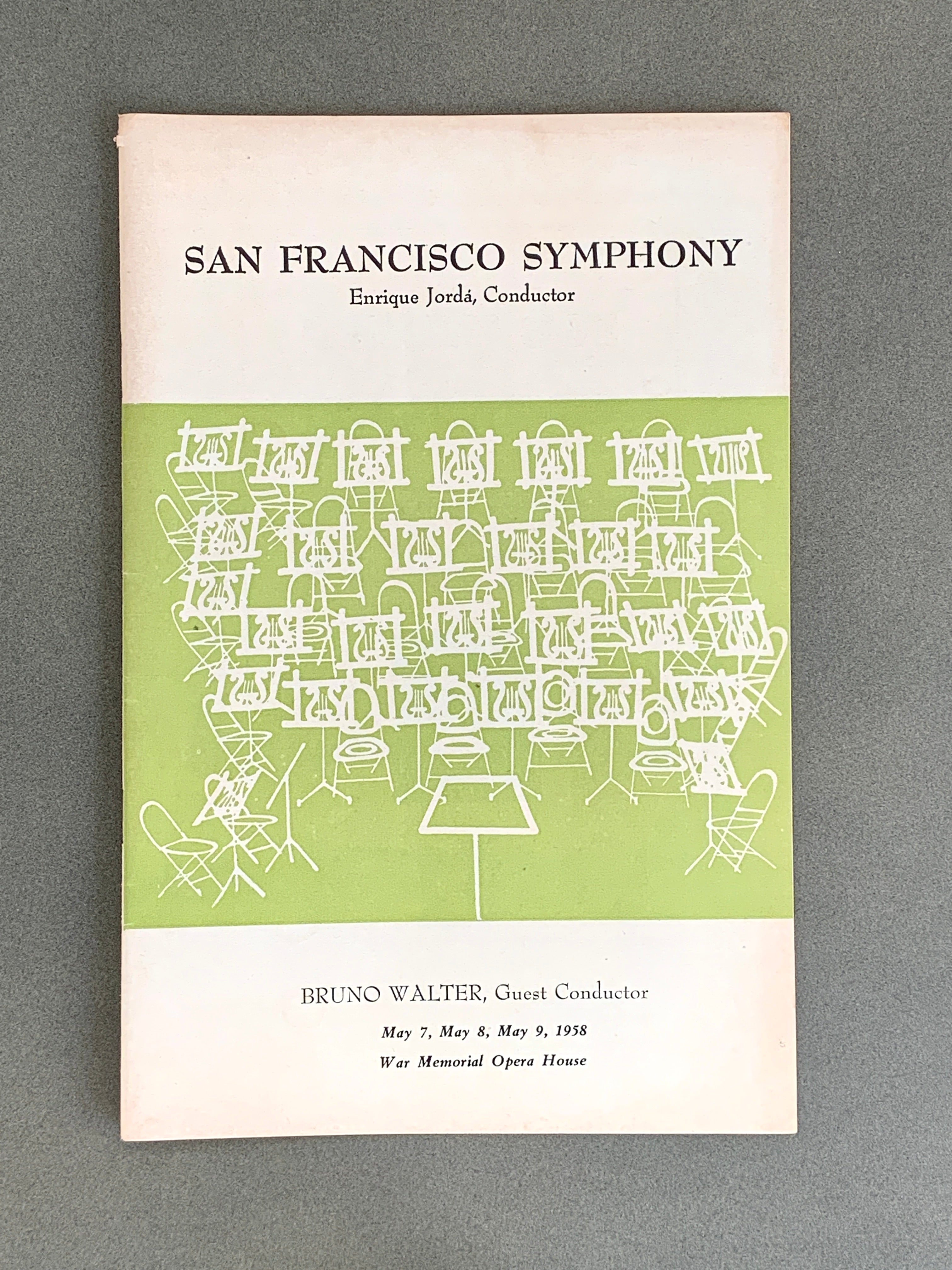 1958 San Francisco Symphony; Set of Two Programs; Collectible Paper Ephemera; Enrique Jordá ; Alexander Brailowsky; Bruno Walter