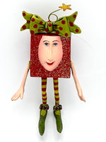 Load image into Gallery viewer, Christmas Tree Holiday Elf Ornament w/ Stripes &amp; Polka Dots
