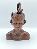 Vintage Malaysian Hard Wood Bust Sculpture w/ Headdress