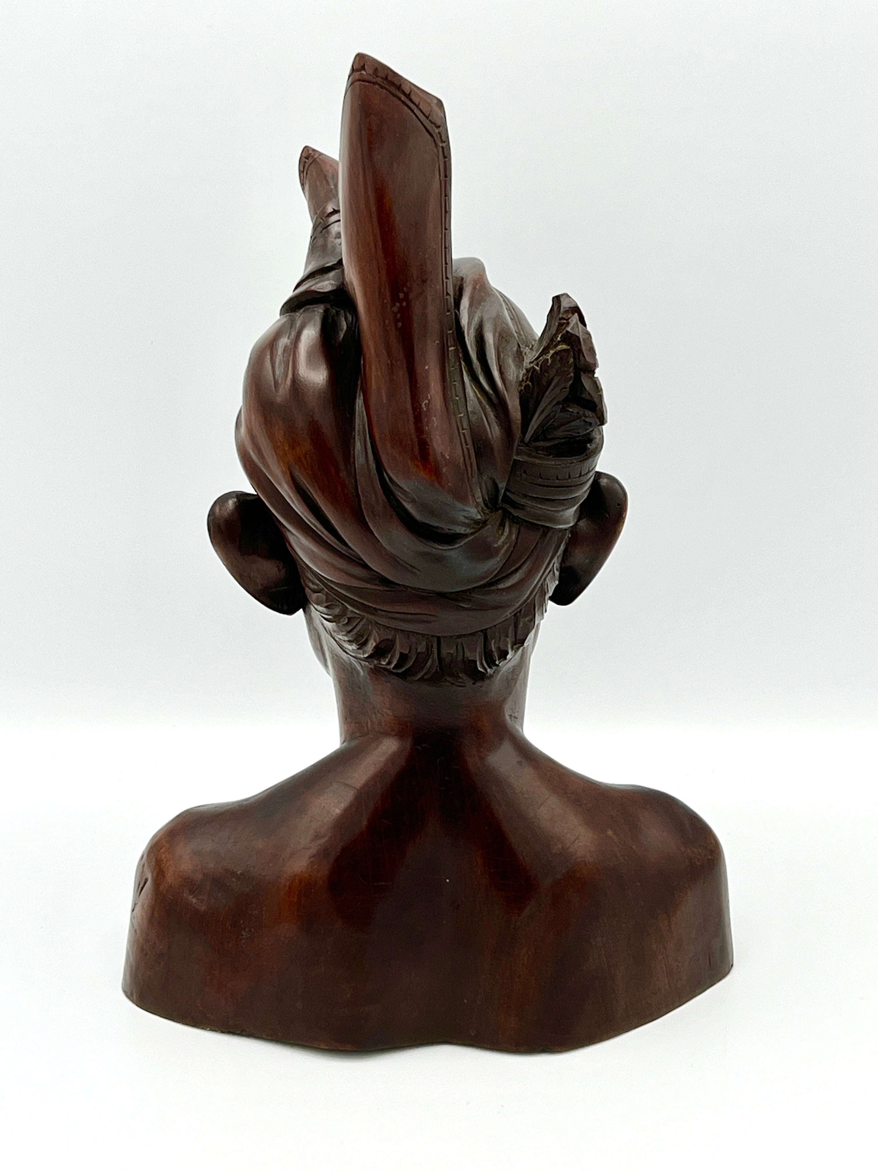 Vintage Malaysian Hard Wood Bust Sculpture w/ Headdress